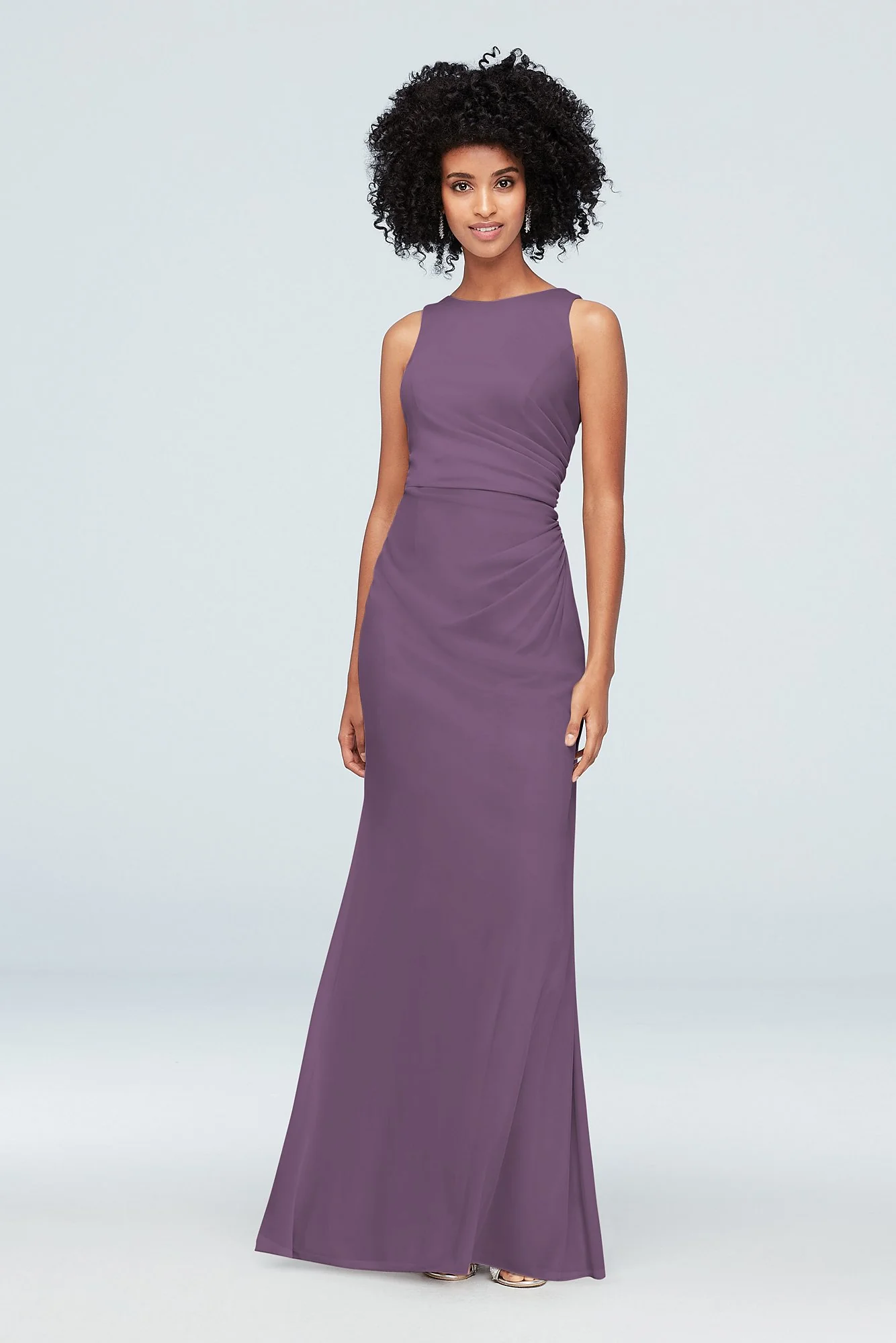 High-Neck Ruched Mesh Bridesmaid Dress - Image 6