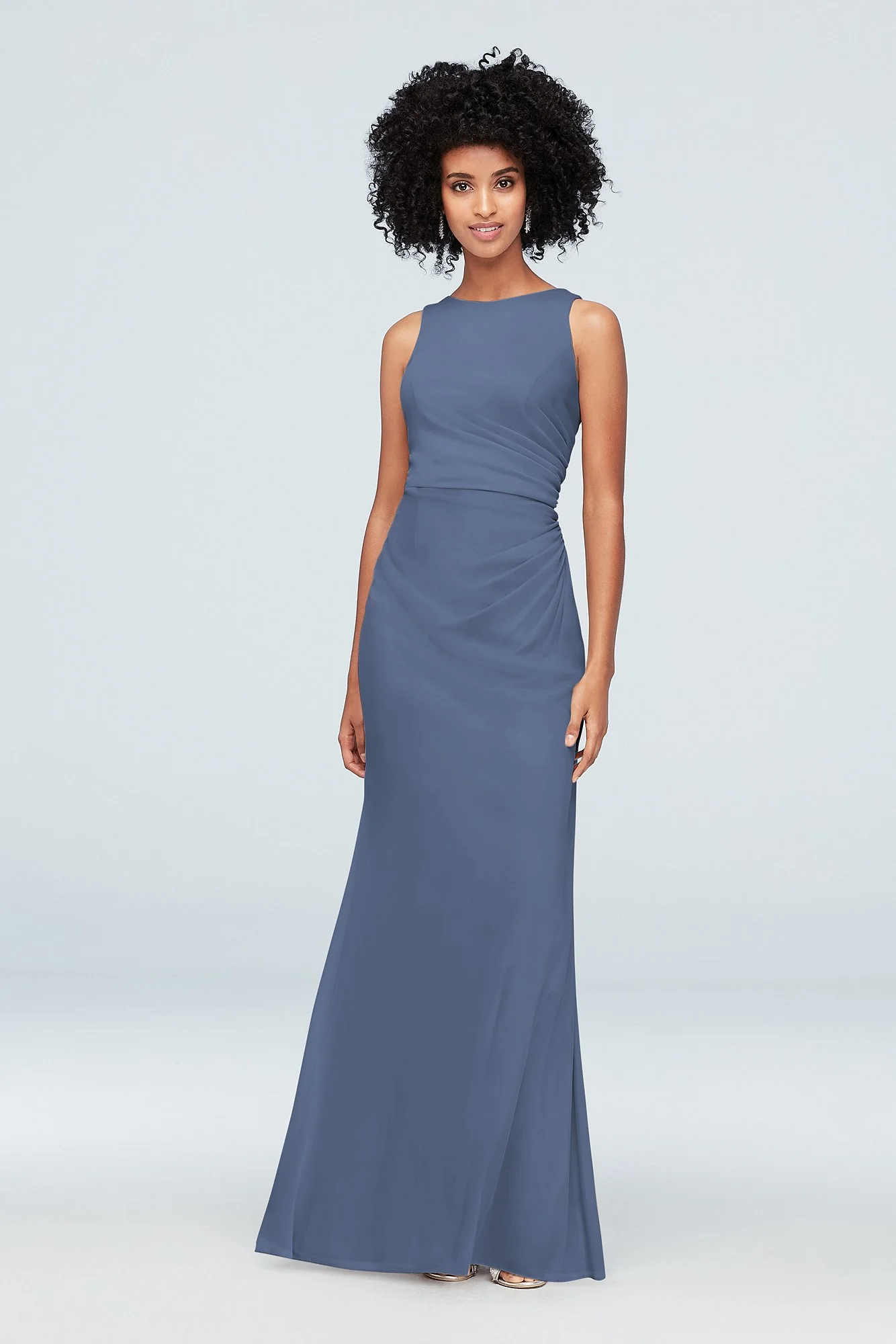 High-Neck Ruched Mesh Bridesmaid Dress - Image 61