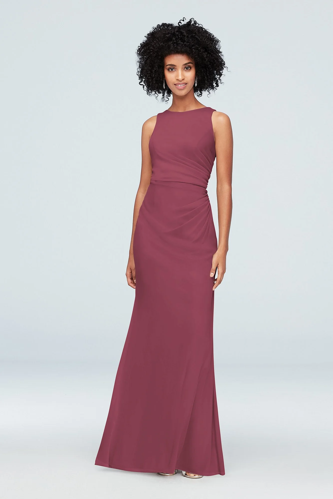 High-Neck Ruched Mesh Bridesmaid Dress - Image 67