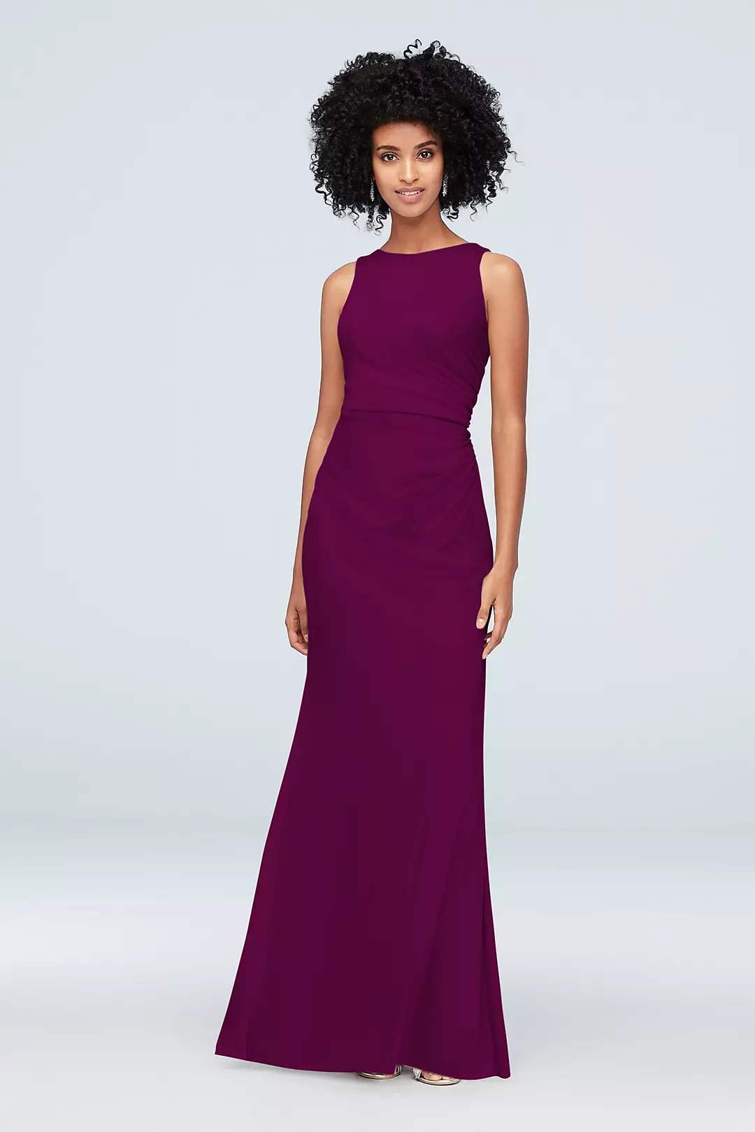 High-Neck Ruched Mesh Bridesmaid Dress - Image 80