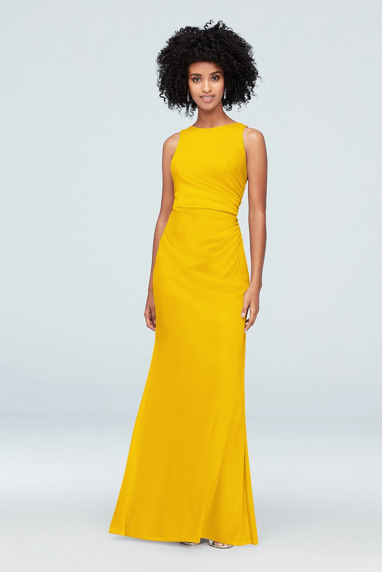 High-Neck Ruched Mesh Bridesmaid Dress - Image 87