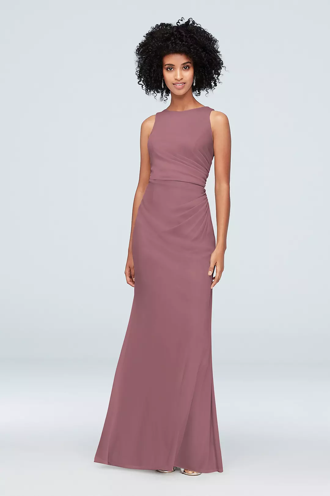 High-Neck Ruched Mesh Bridesmaid Dress - Image 89