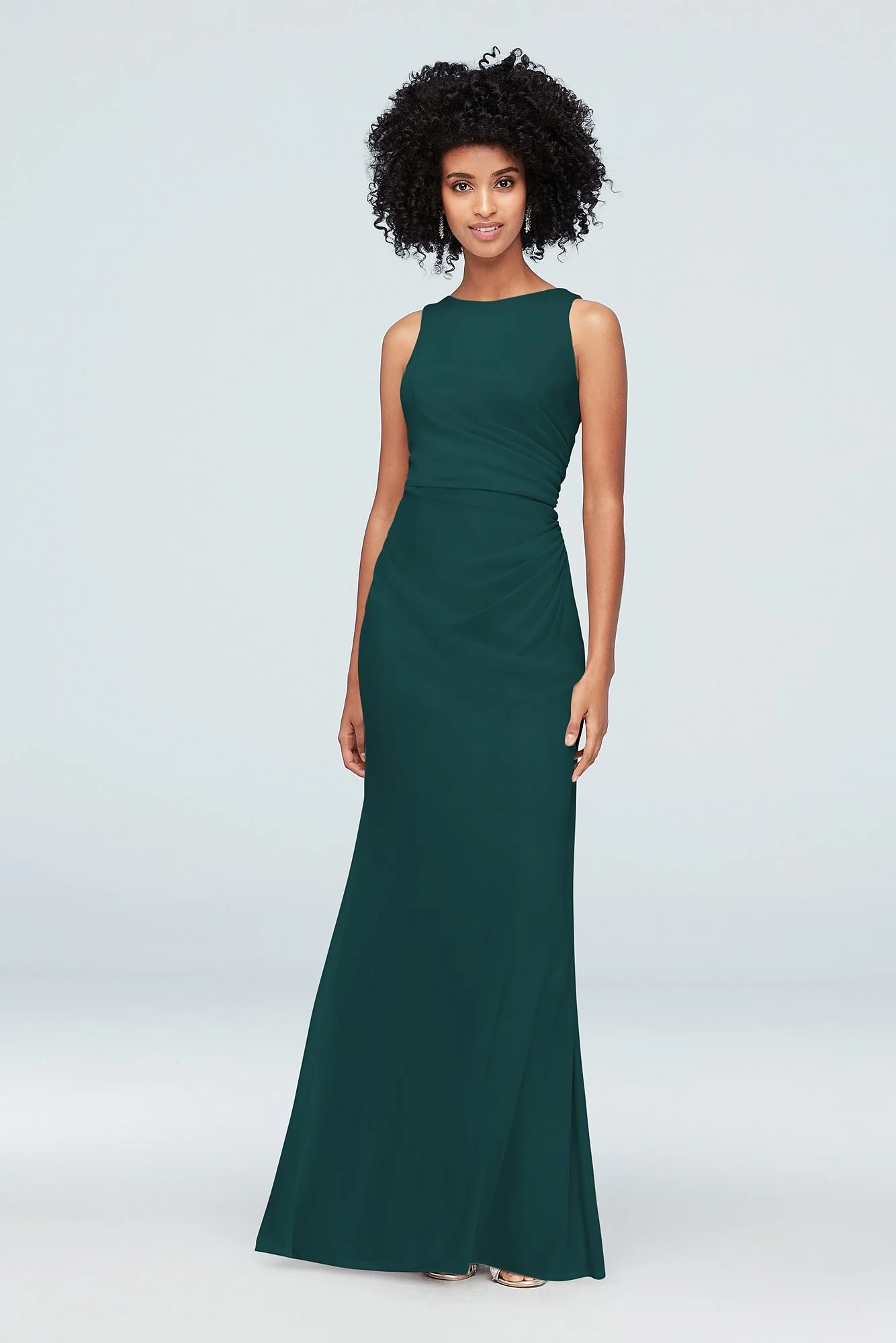 High-Neck Ruched Mesh Bridesmaid Dress - Image 9