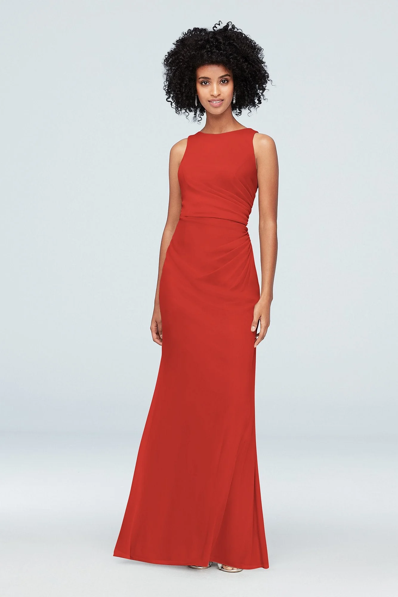 High-Neck Ruched Mesh Bridesmaid Dress - Image 96