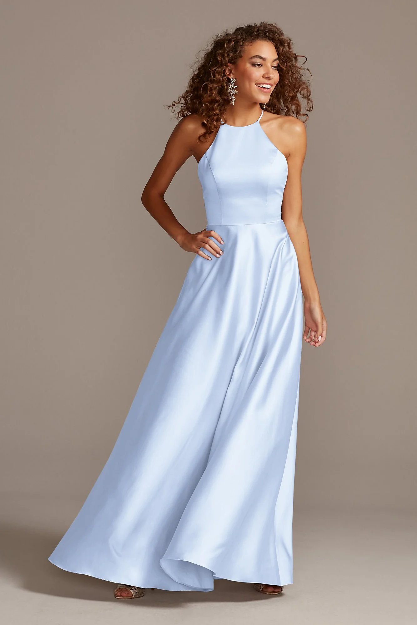 High-Neck Satin A-Line Dress - Image 15