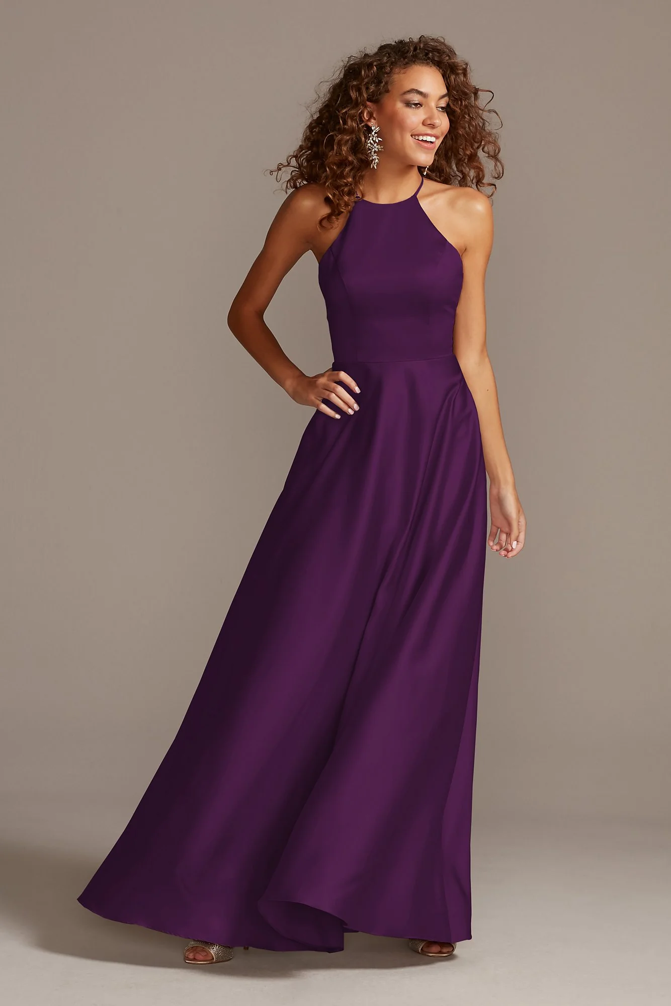 High-Neck Satin A-Line Dress - Image 19