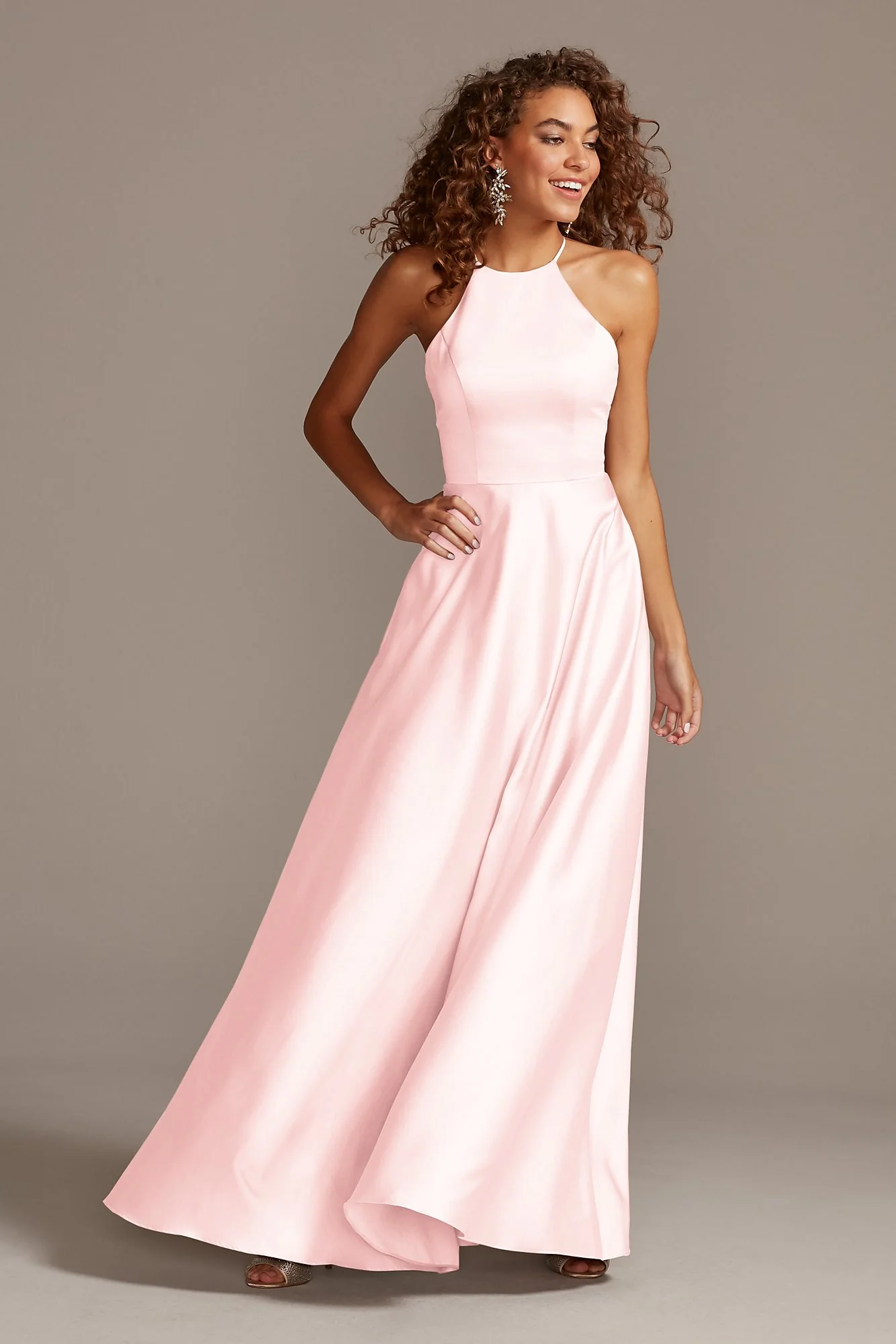 High-Neck Satin A-Line Dress - Image 20