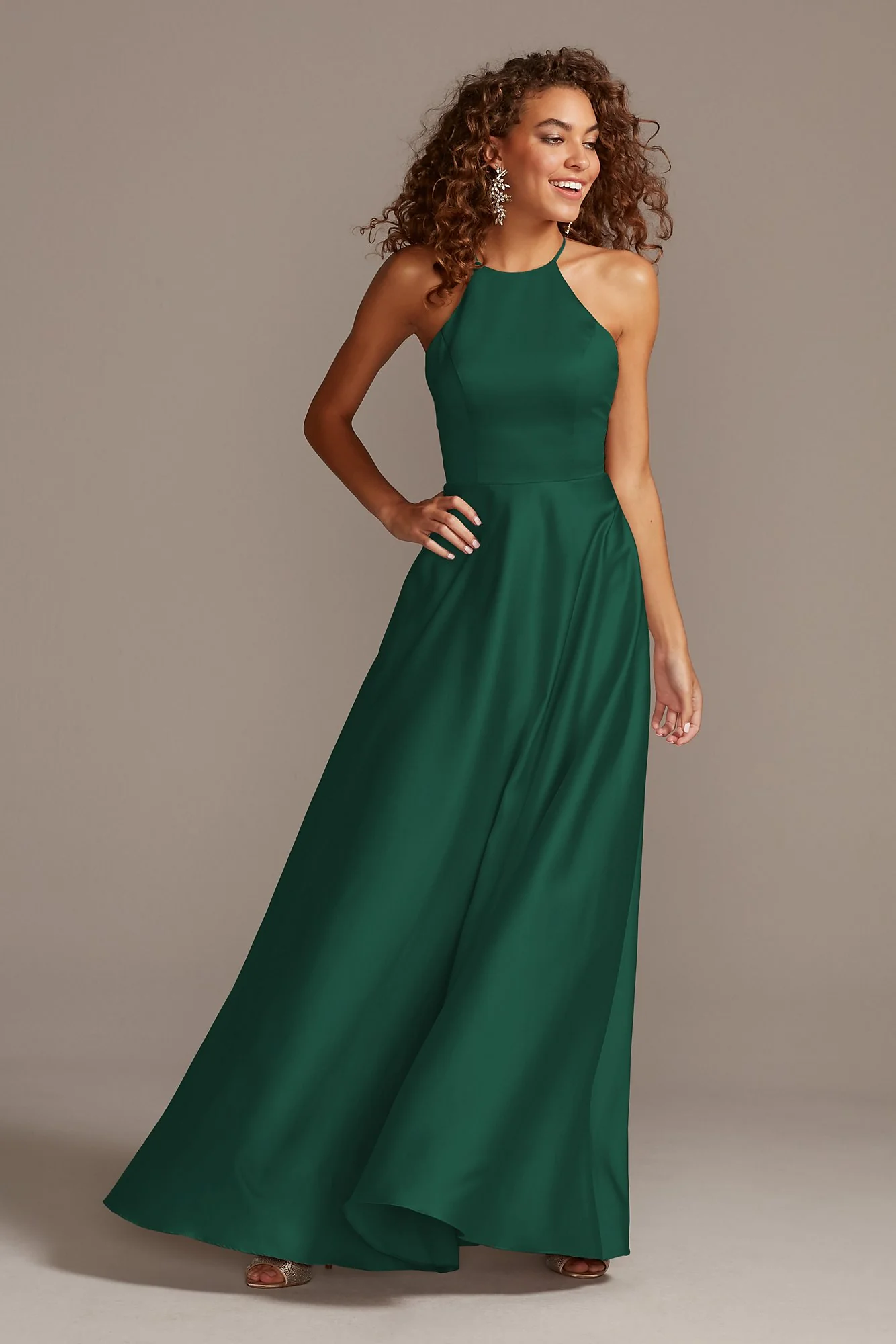 High-Neck Satin A-Line Dress - Image 21