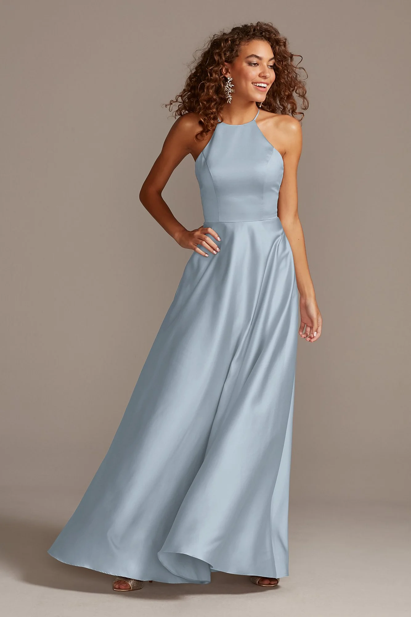 High-Neck Satin A-Line Dress - Image 50