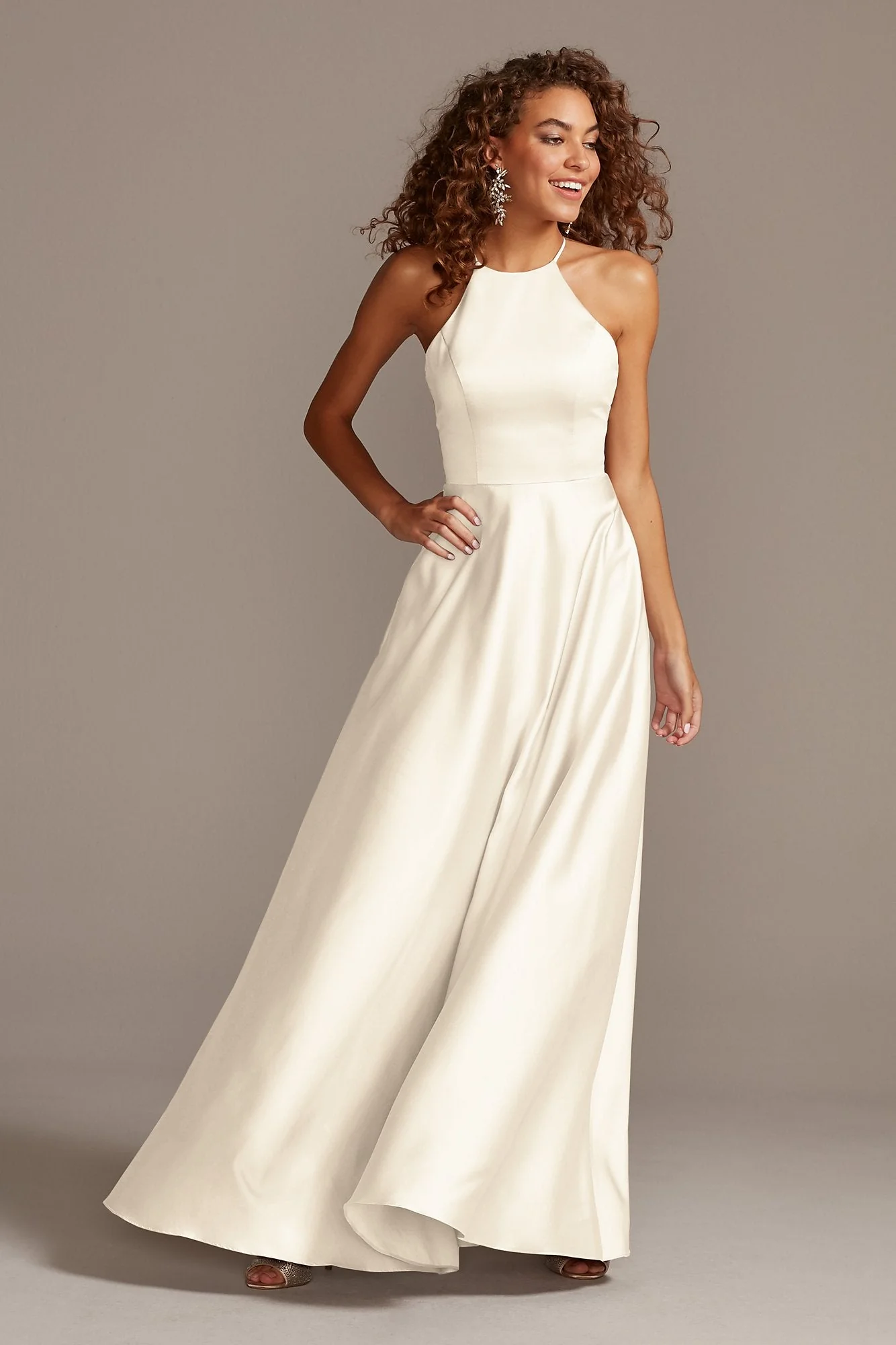 High-Neck Satin A-Line Dress - Image 58