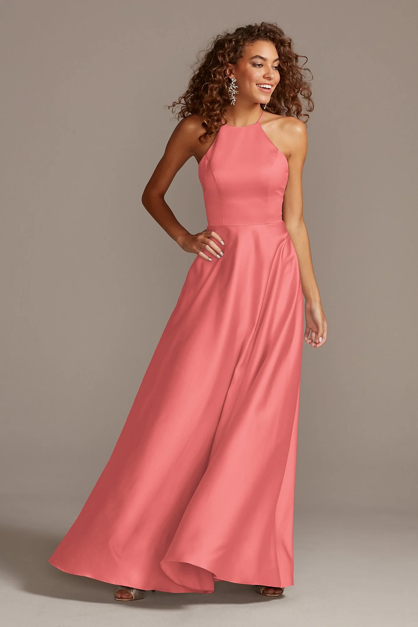 High-Neck Satin A-Line Dress - Image 62
