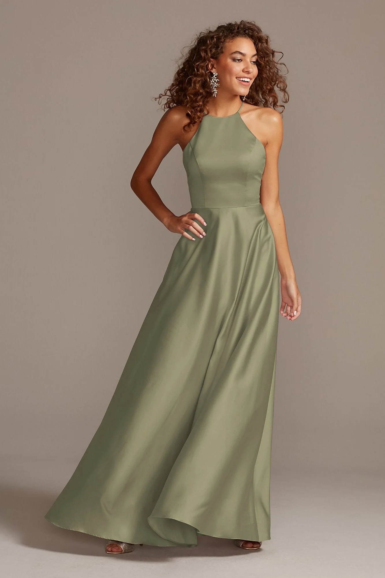 High-Neck Satin A-Line Dress - Image 70