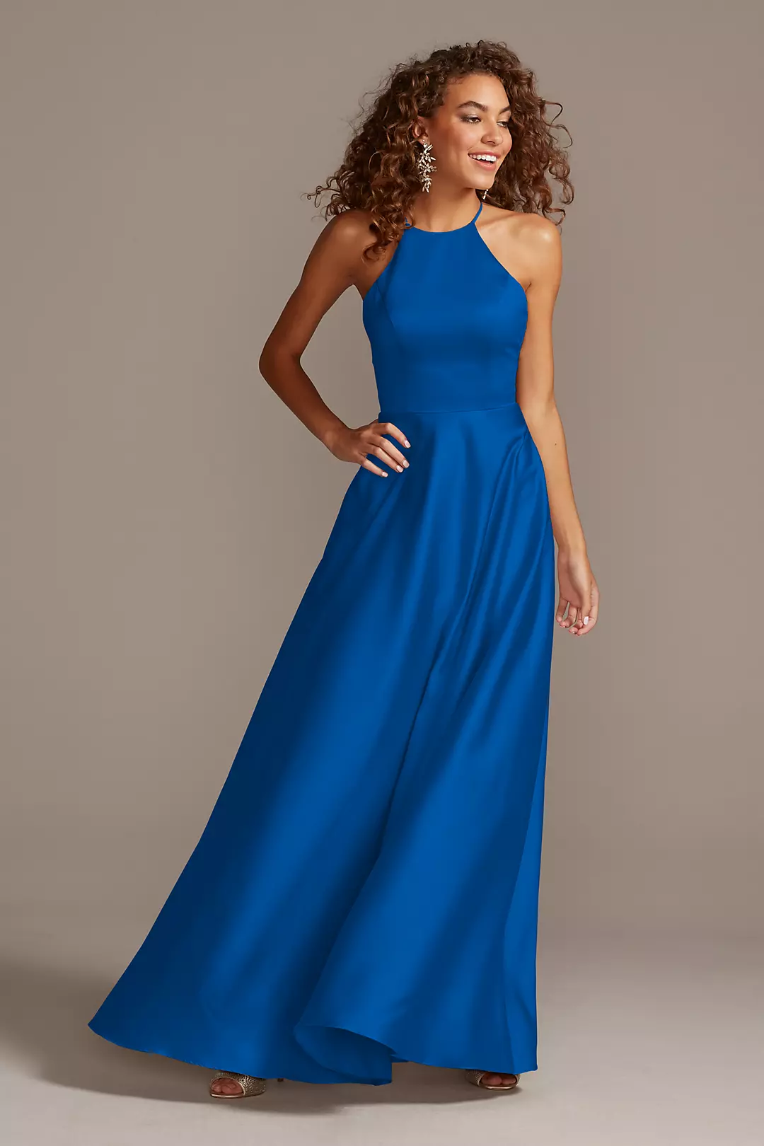 High-Neck Satin A-Line Dress - Image 78