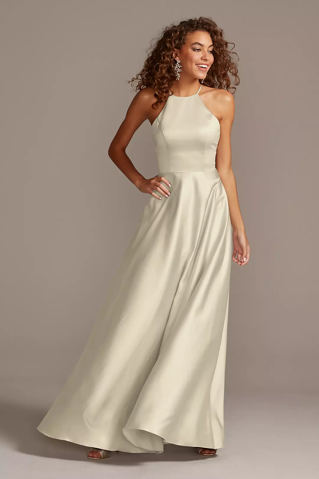 High-Neck Satin A-Line Dress - Image 82