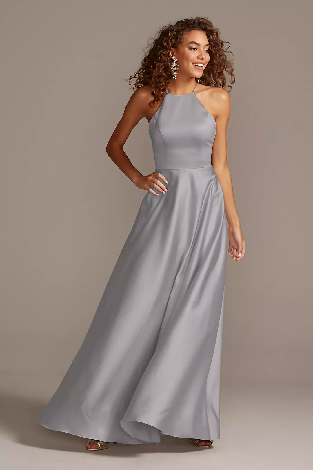 High-Neck Satin A-Line Dress - Image 83