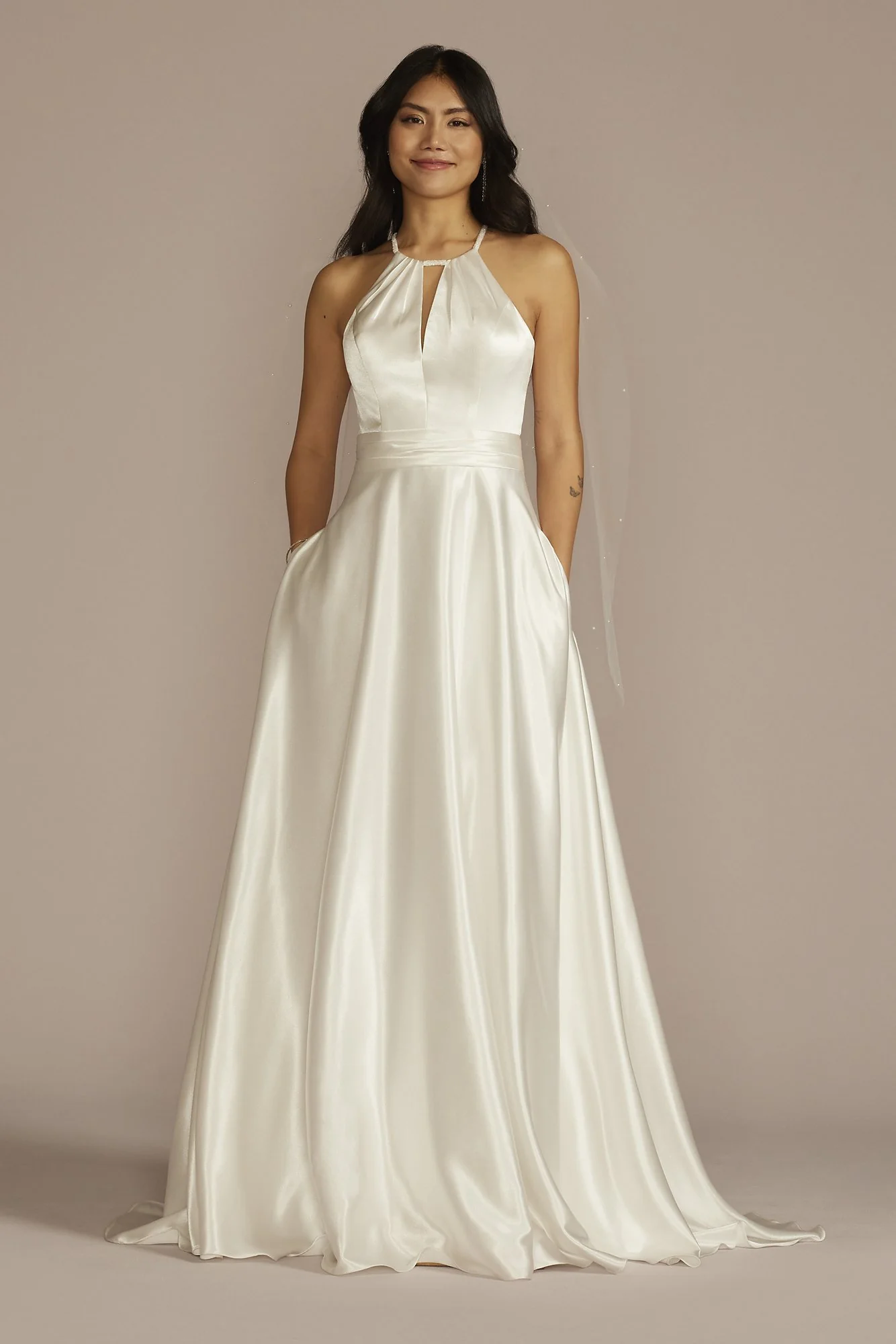 High Neck Satin A-Line Wedding Dress - Image 2