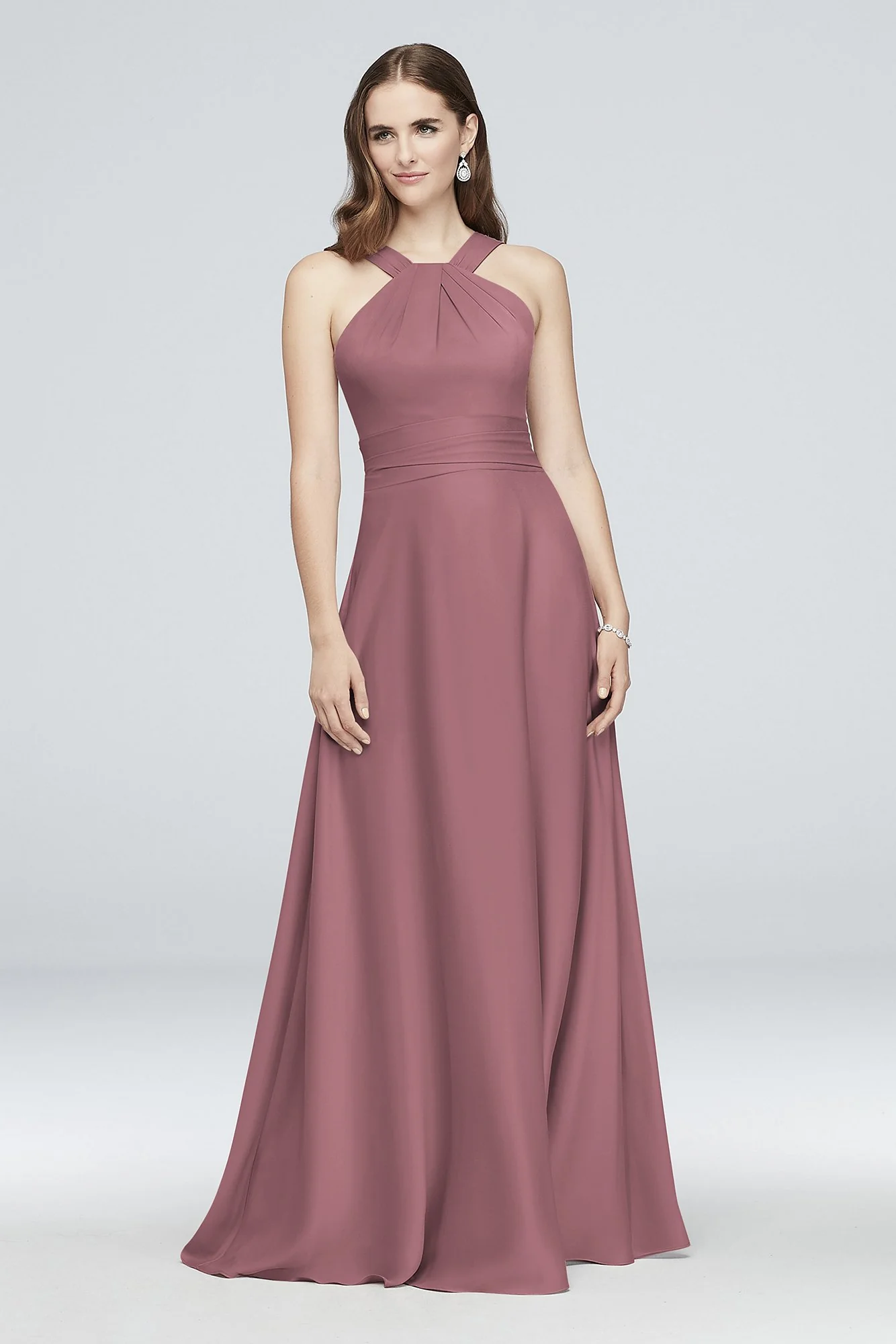 High-Neck Satin Crepe Bridesmaid Dress