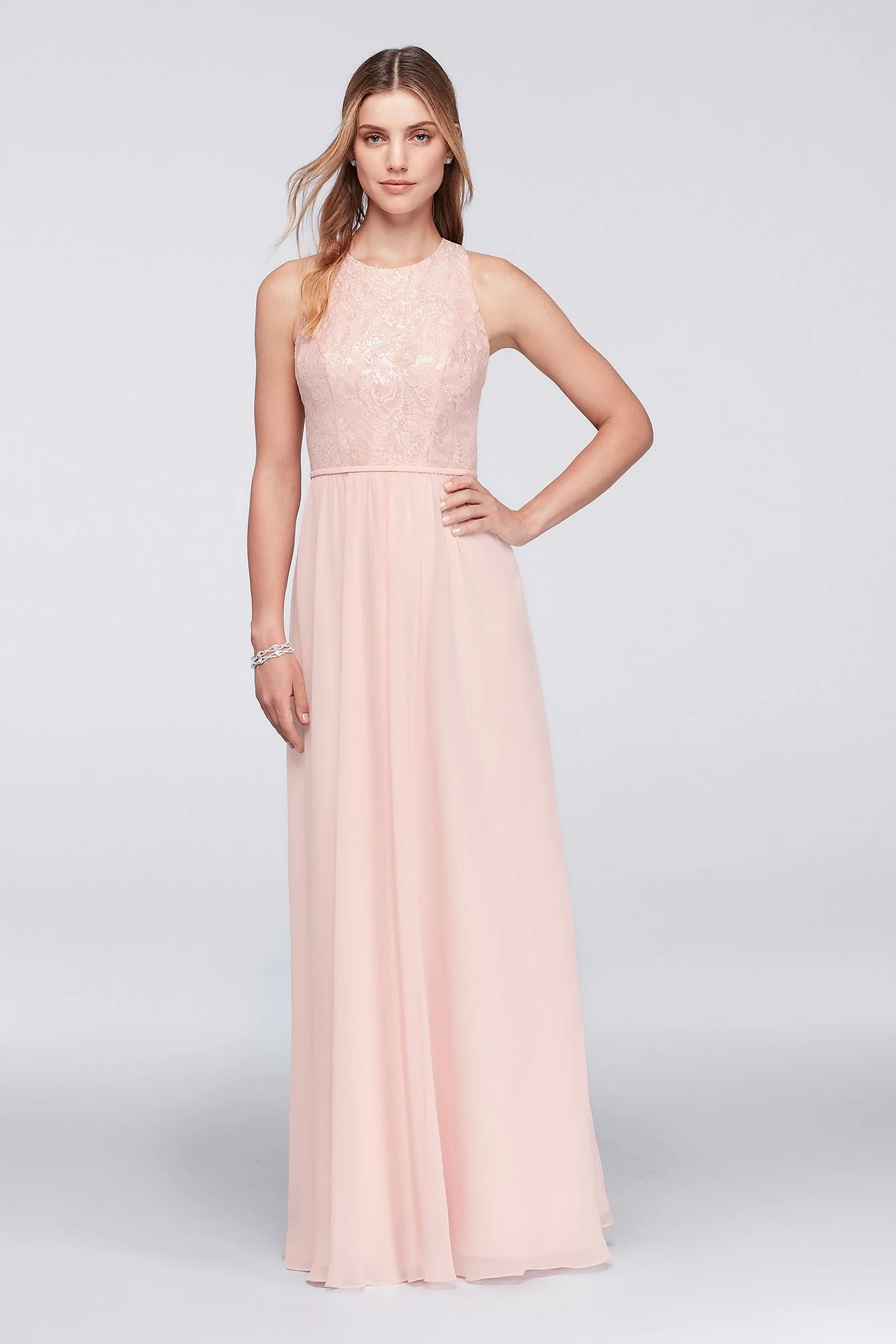 High Neck Sequined Lace and Chiffon Dress - Image 6