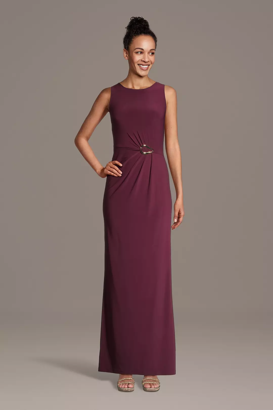 High Neck Sheath Dress with Side Draping - Image 2