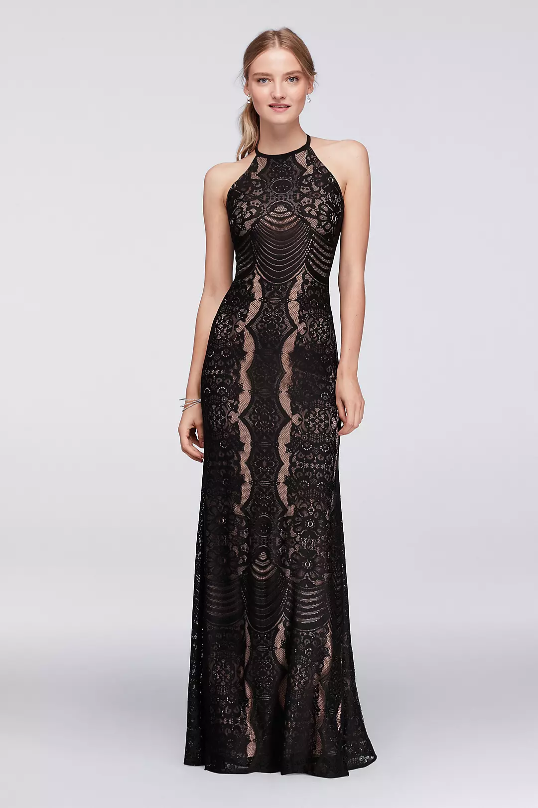Graphic Lace Halter Dress with Keyhole Back - Image 4