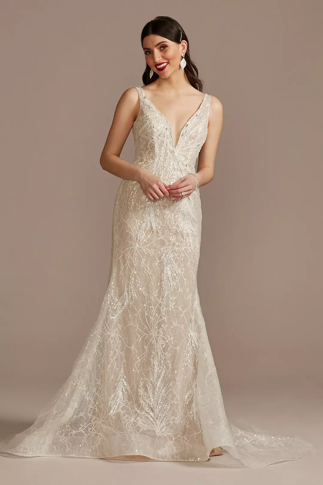 Horsehair Trim Beaded Lace Low Back Wedding Dress - Image 3