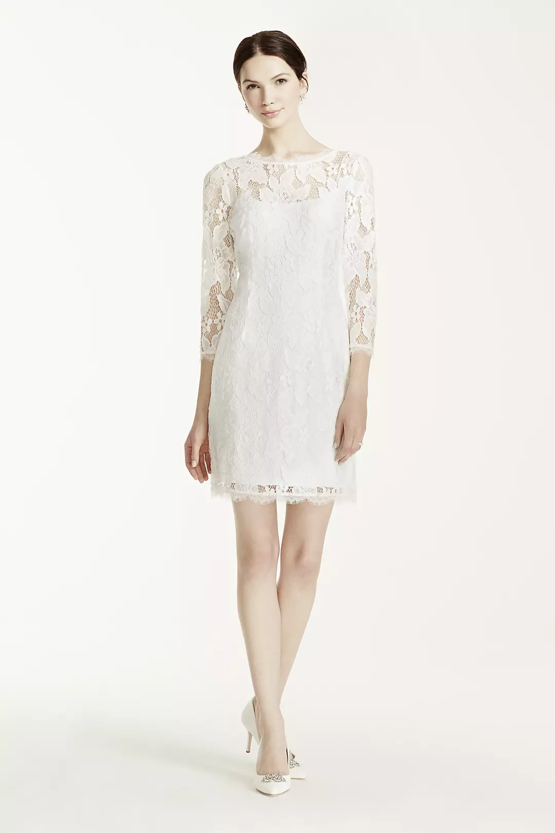 Illusion 3/4 Sleeve V-Back Short Lace Dress - Image 4