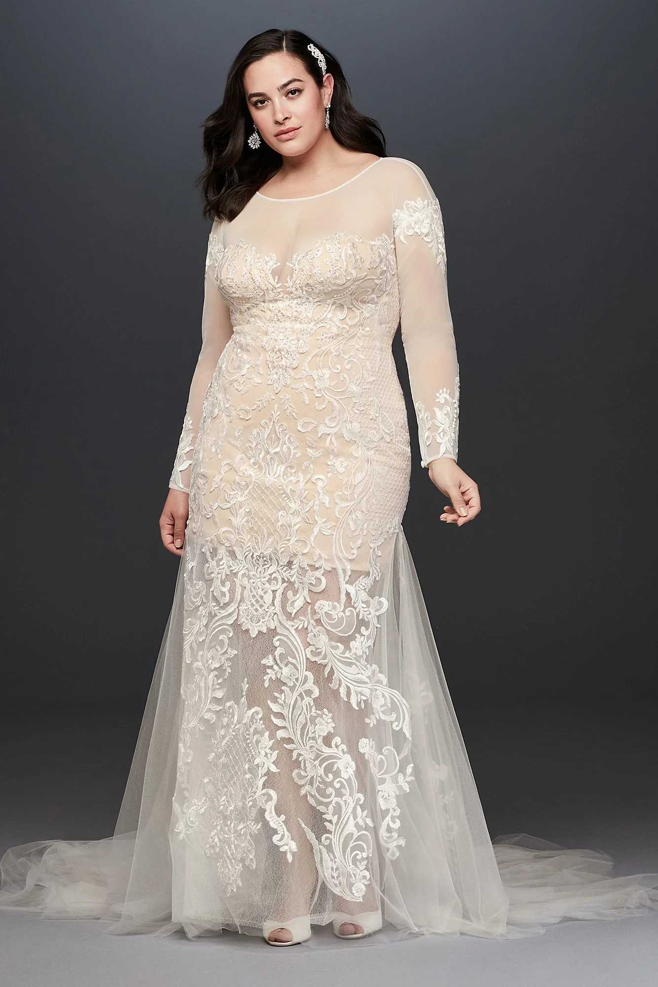 Illusion Applique and Tulle Godet Wedding Dress - Image 2