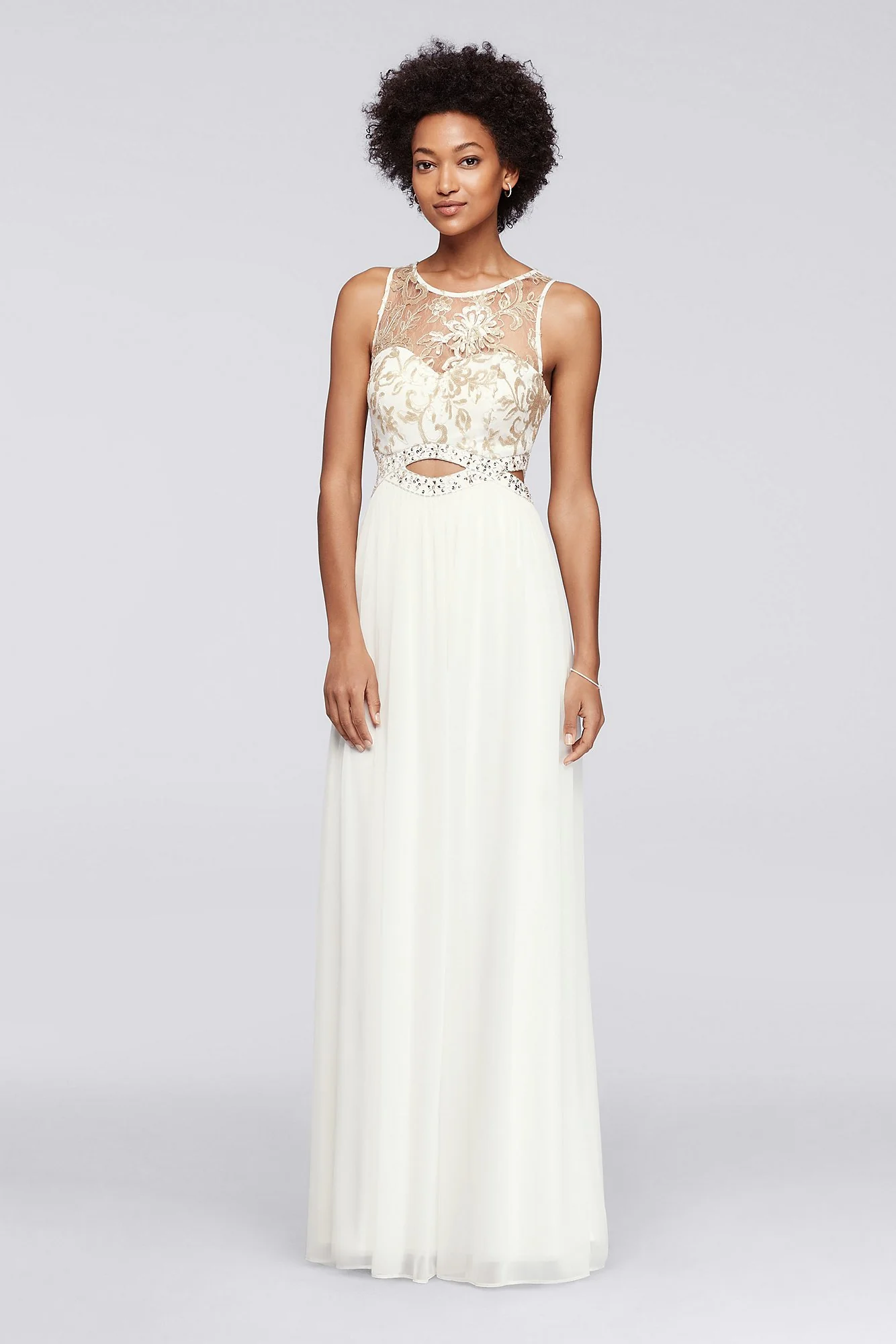 Illusion Bodice Dress with Beaded Waist Cutouts - Image 3