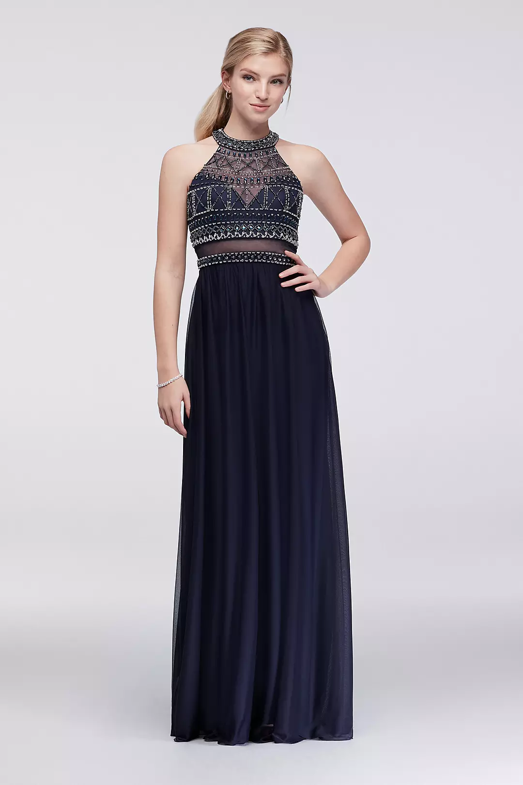 Illusion Bodice Dress with Geometric Beading - Image 4