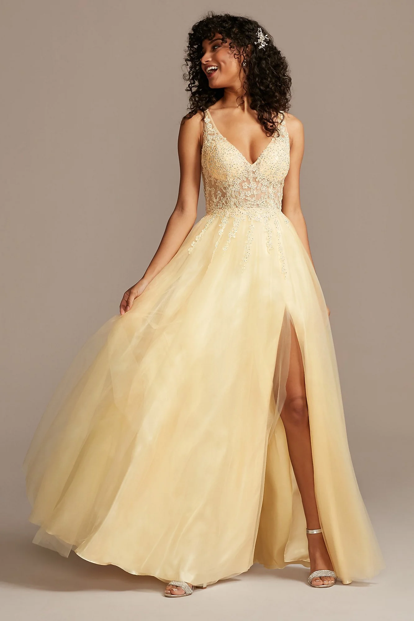 Illusion Bodice Tulle Ball Gown with Corded Lace - Image 2