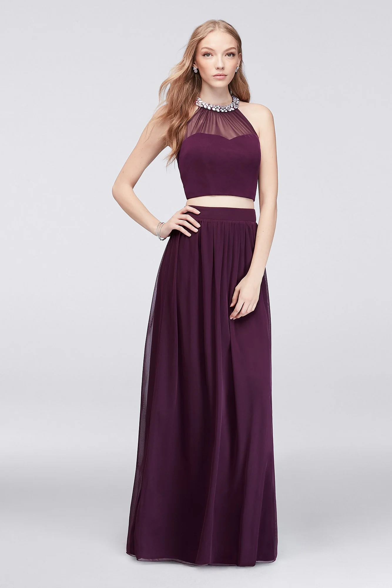 Illusion-Bodice Two-Piece Dress with Gem Collar - Image 2