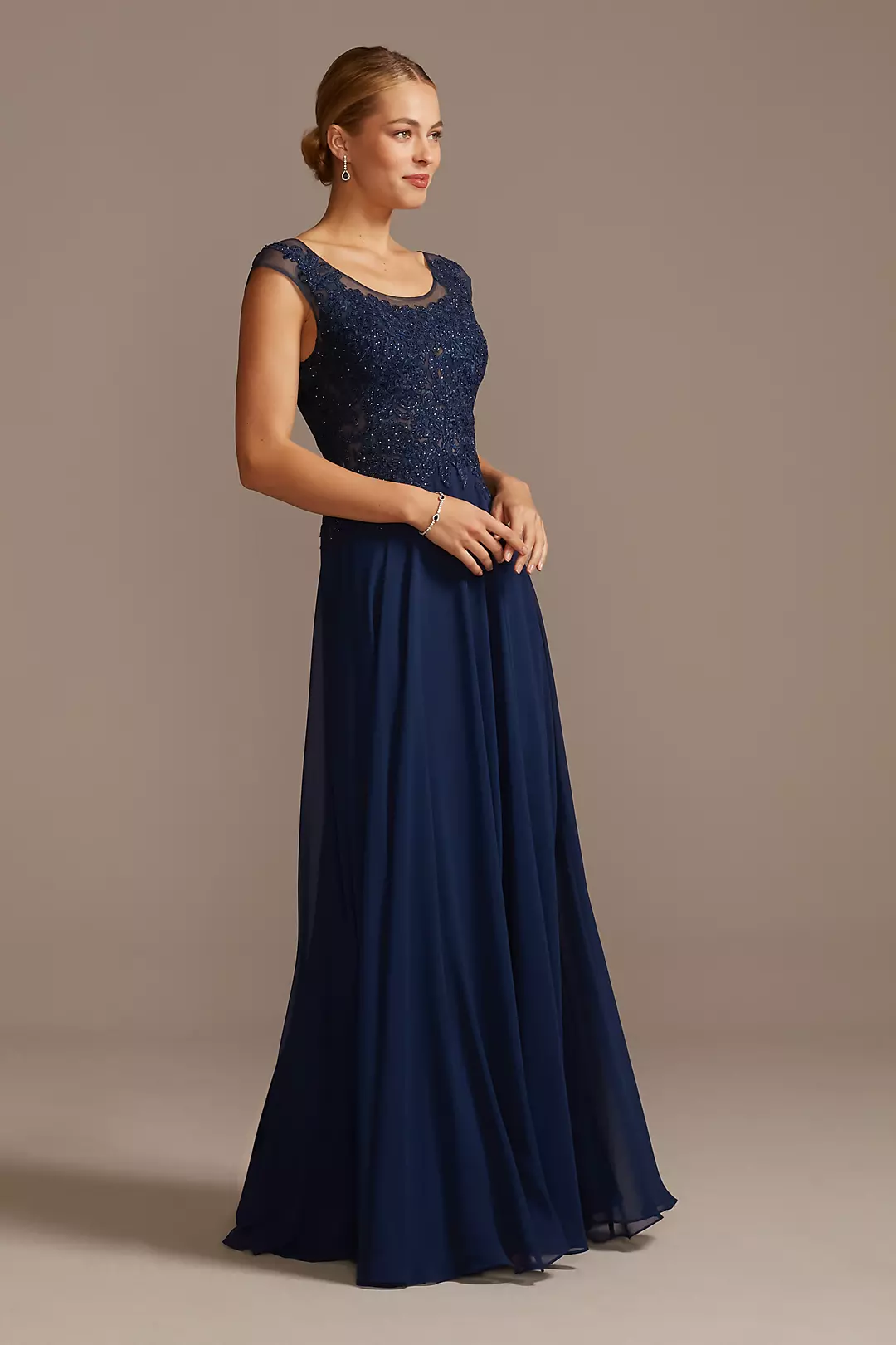 Illusion Cap Sleeve Corded Lace Gown with Crystals - Image 10
