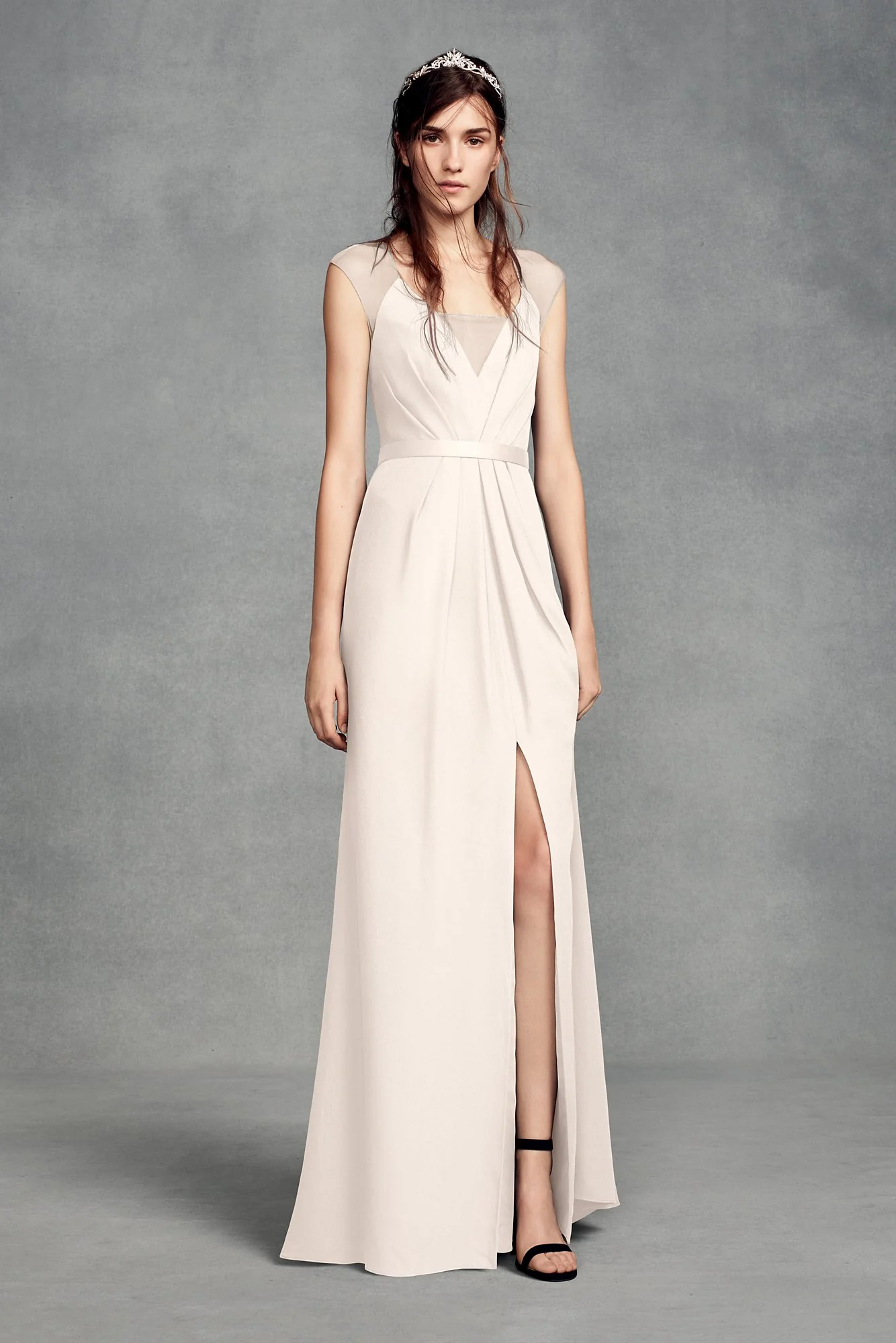 Illusion Cap Sleeve Crepe Bridesmaid Dress - Image 14