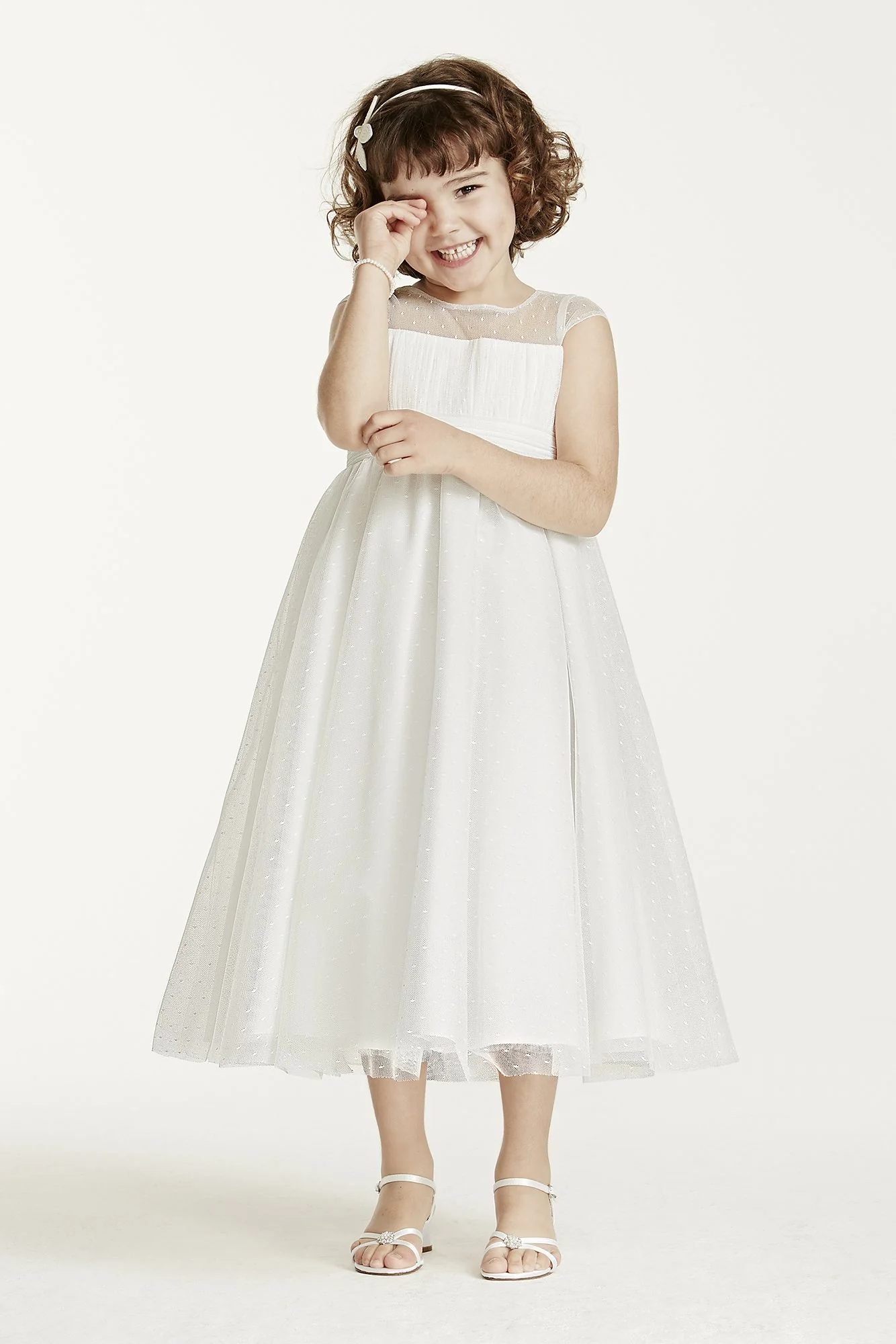 Illusion Cap Sleeve Dot Tulle Flower Girl Dress - Image 2