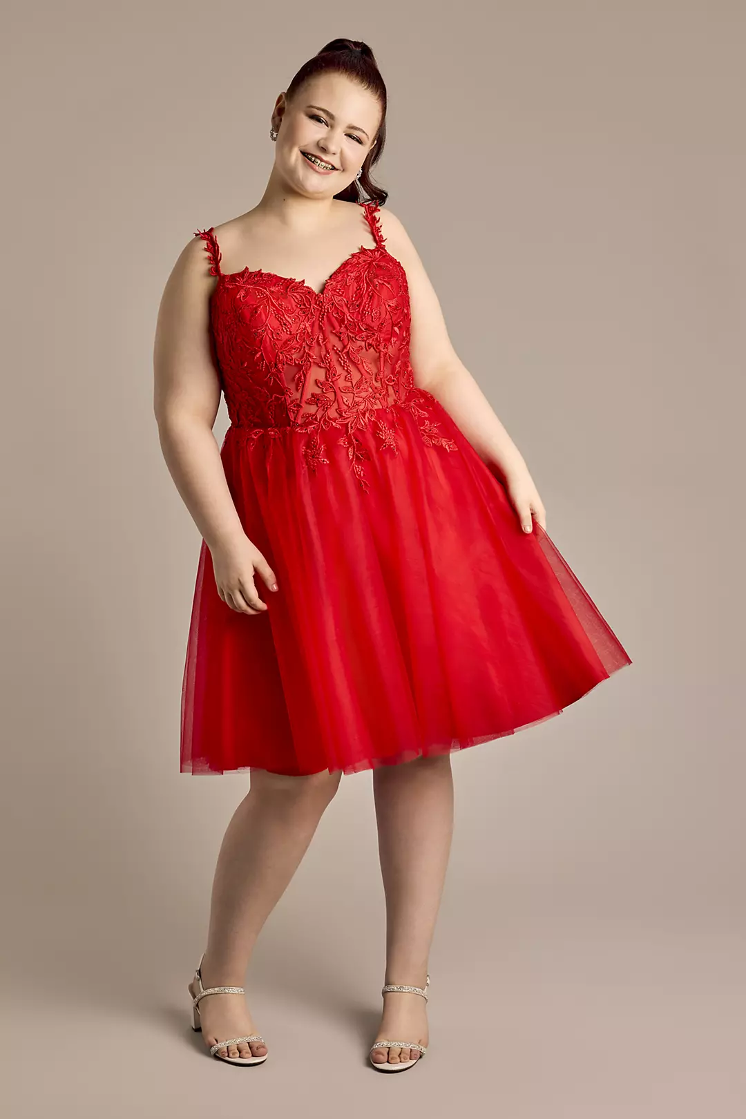 Illusion Corset Appliqued A-Line Mini Dress - Image 2