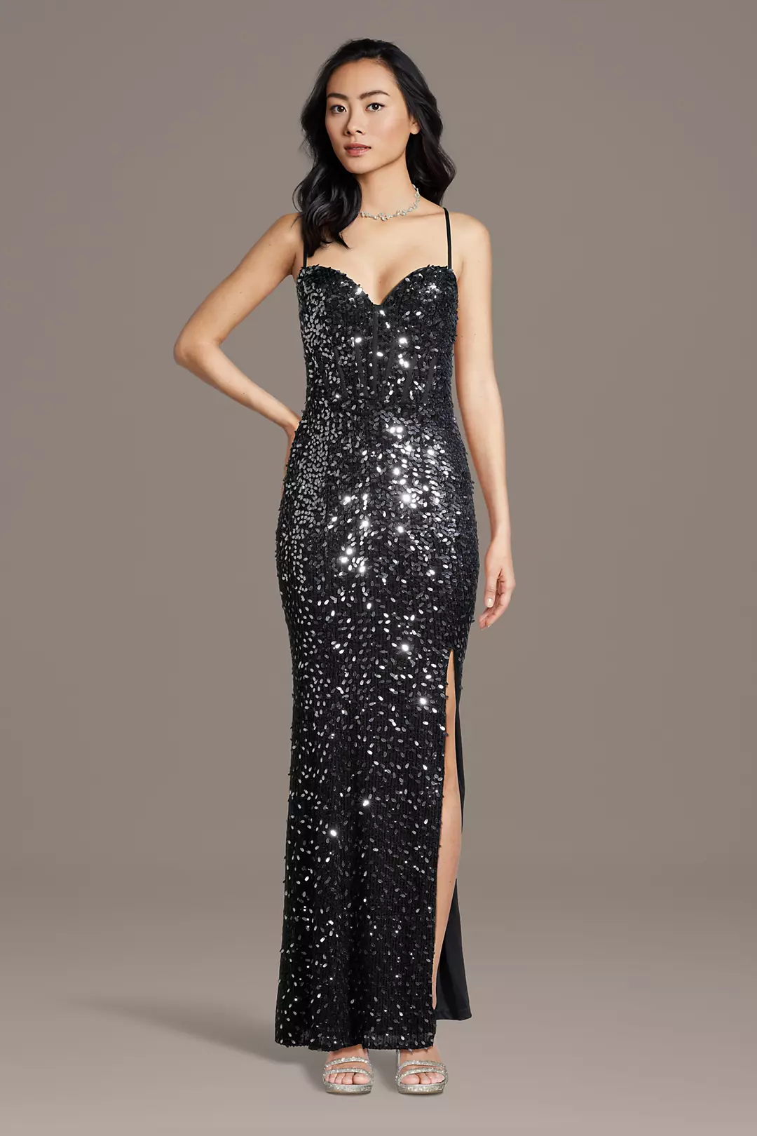 Illusion Corset Bodice Paillette Sheath Dress