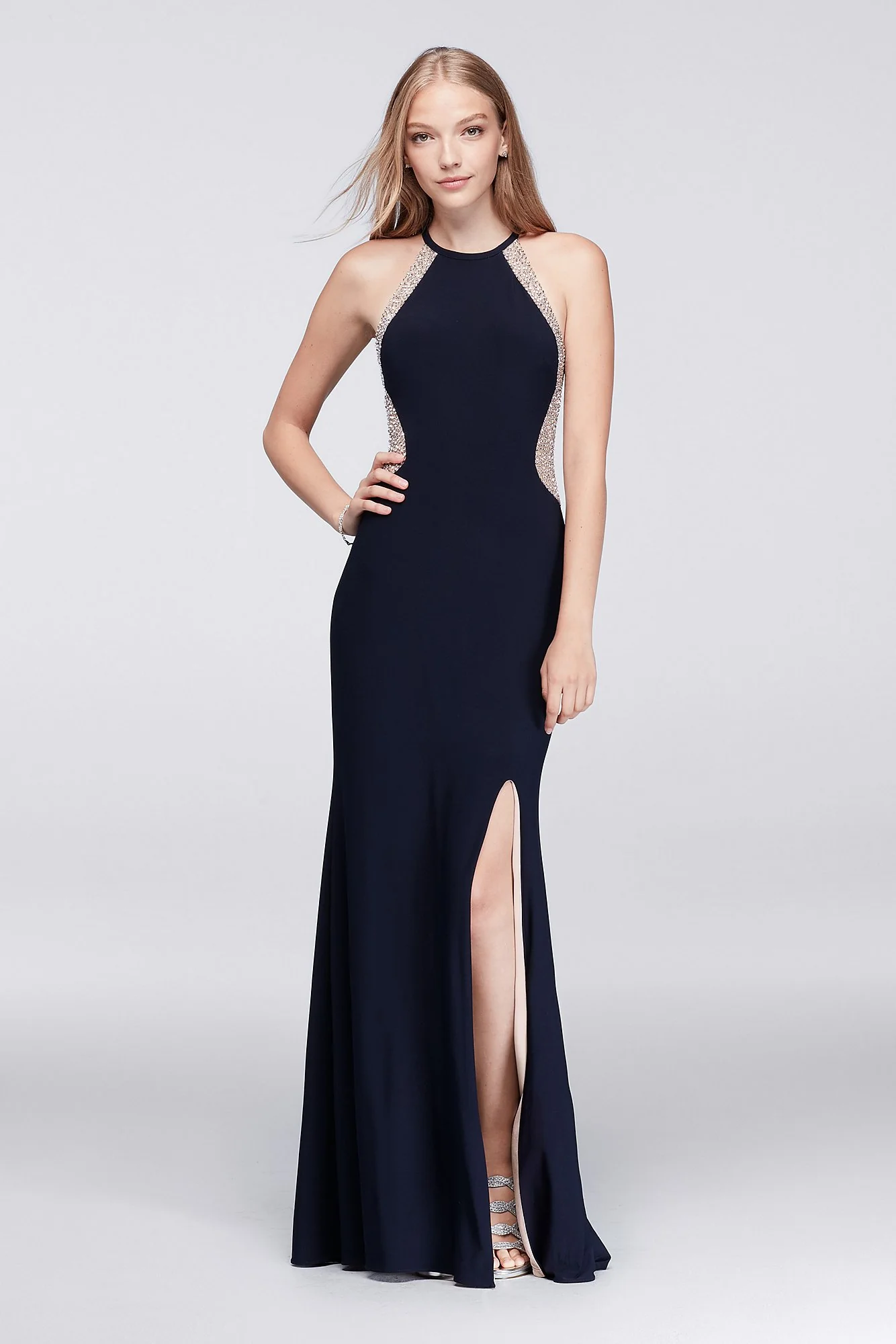 Illusion Cutaway Jersey Gown with Caviar Beading - Image 3