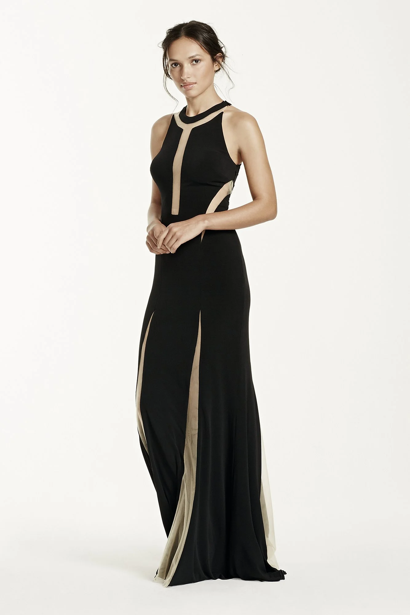 Illusion Cutout Halter Jersey Dress