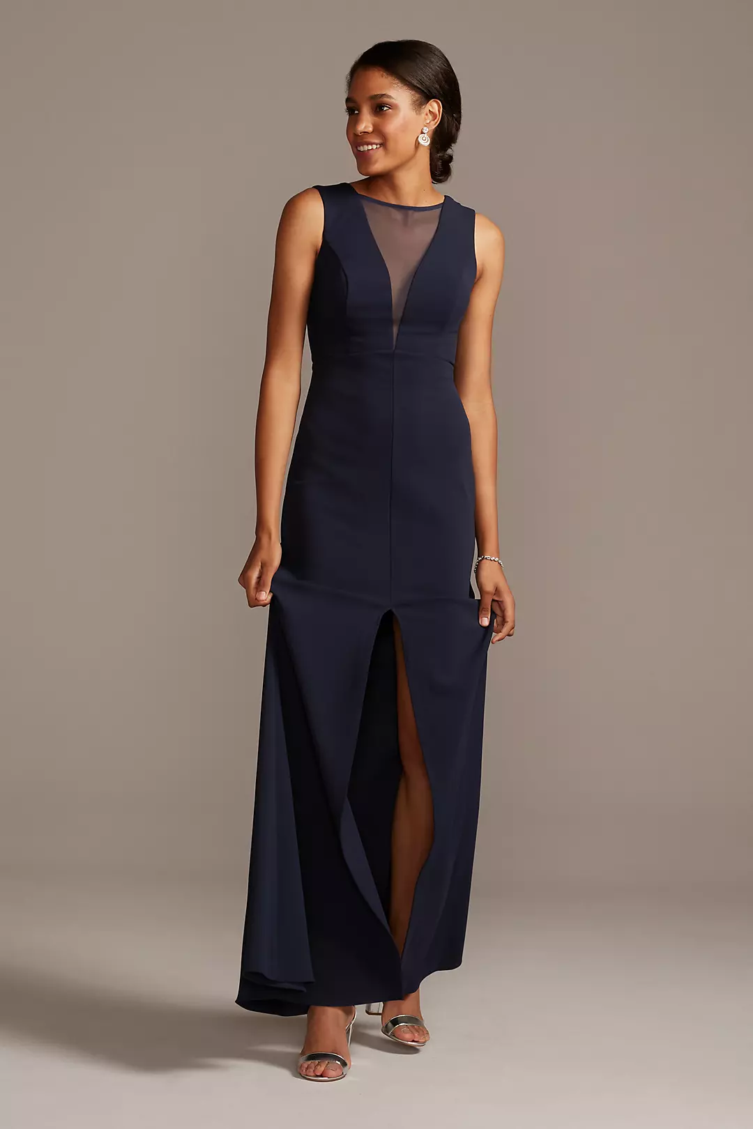 Illusion Deep-V Center Slit Stretch Crepe Dress - Image 12