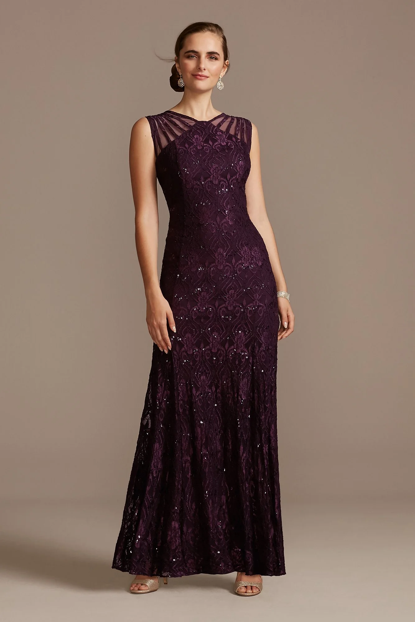 Illusion Detail Sequin Lace Mermaid Dress