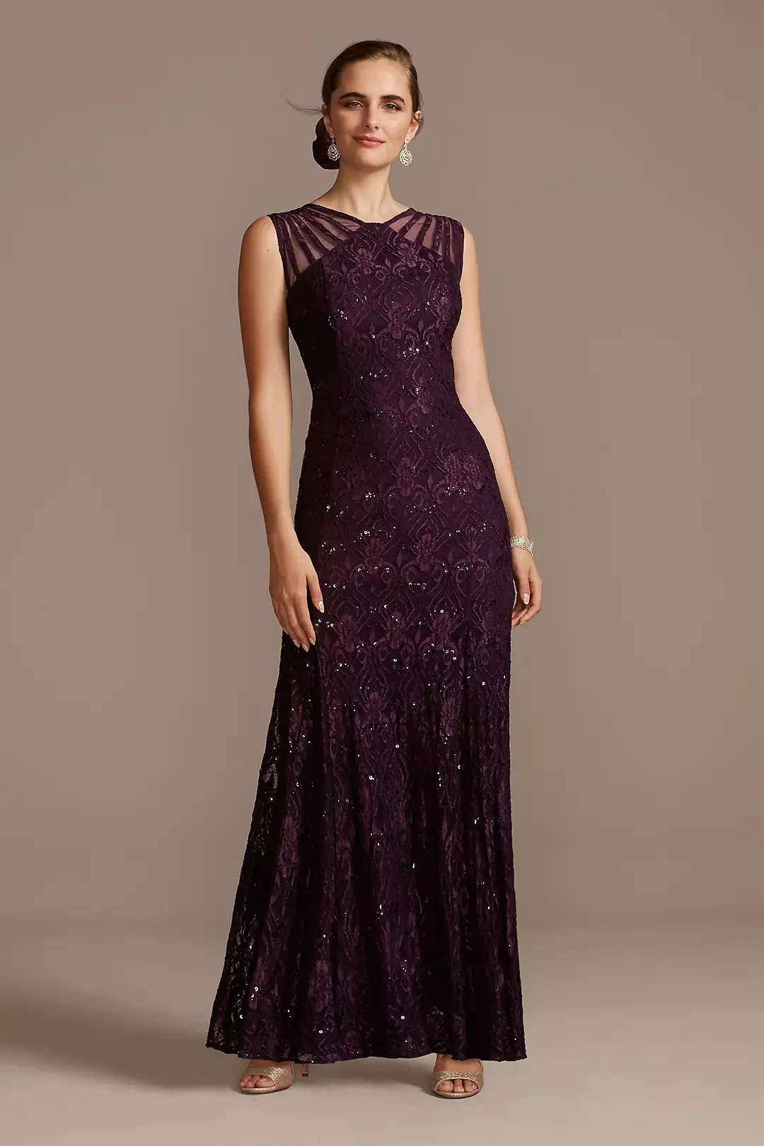 Illusion Detail Sequin Lace Mermaid Dress - Image 10
