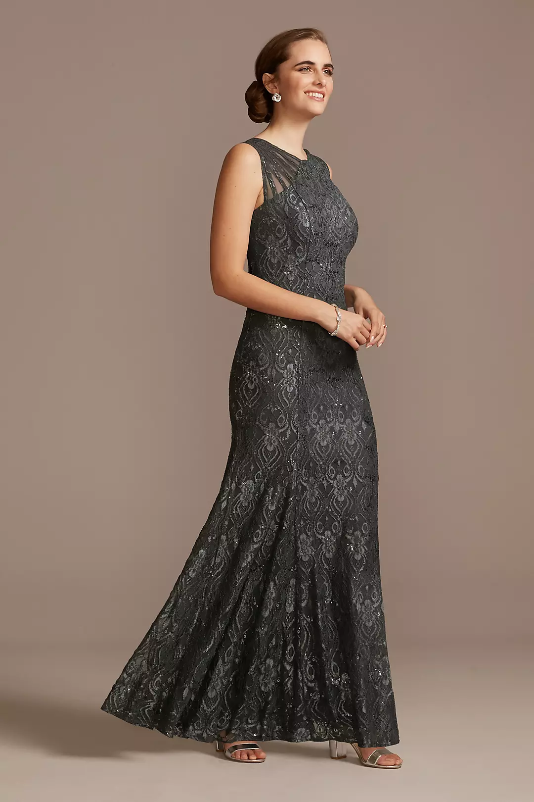 Illusion Detail Sequin Lace Mermaid Dress - Image 4