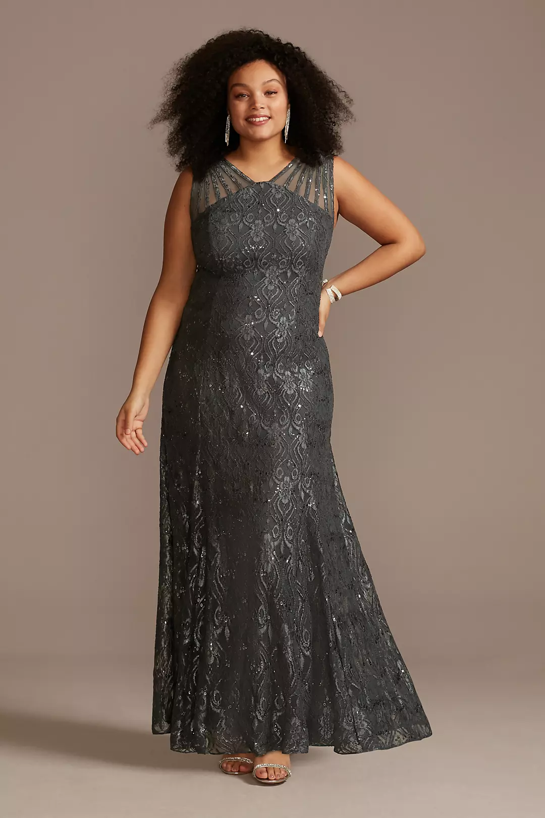 Illusion Detail Sequin Lace Mermaid Dress - Image 8