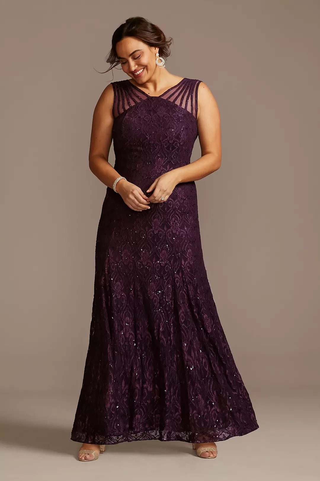 Illusion Detail Sequin Lace Mermaid Dress - Image 9