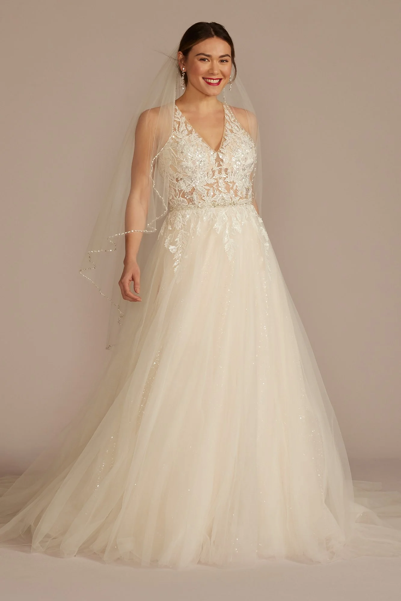 Illusion Halter Beaded Lace A-Line Wedding Dress - Image 11