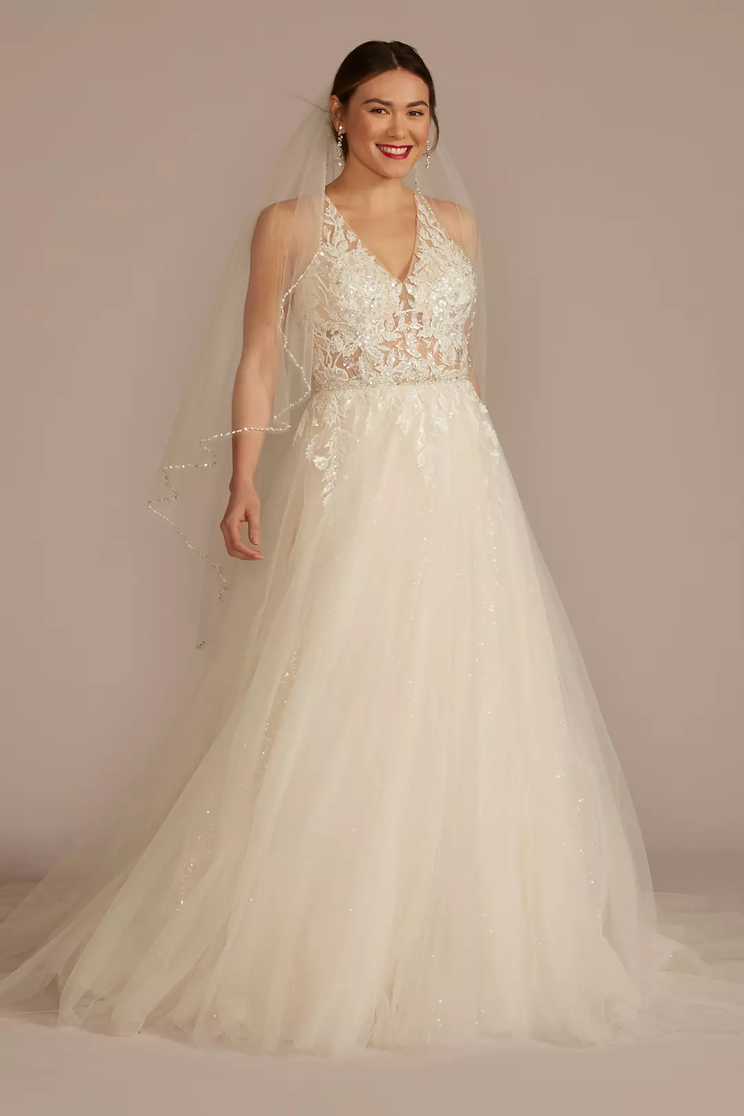 Illusion Halter Beaded Lace A-Line Wedding Dress - Image 12