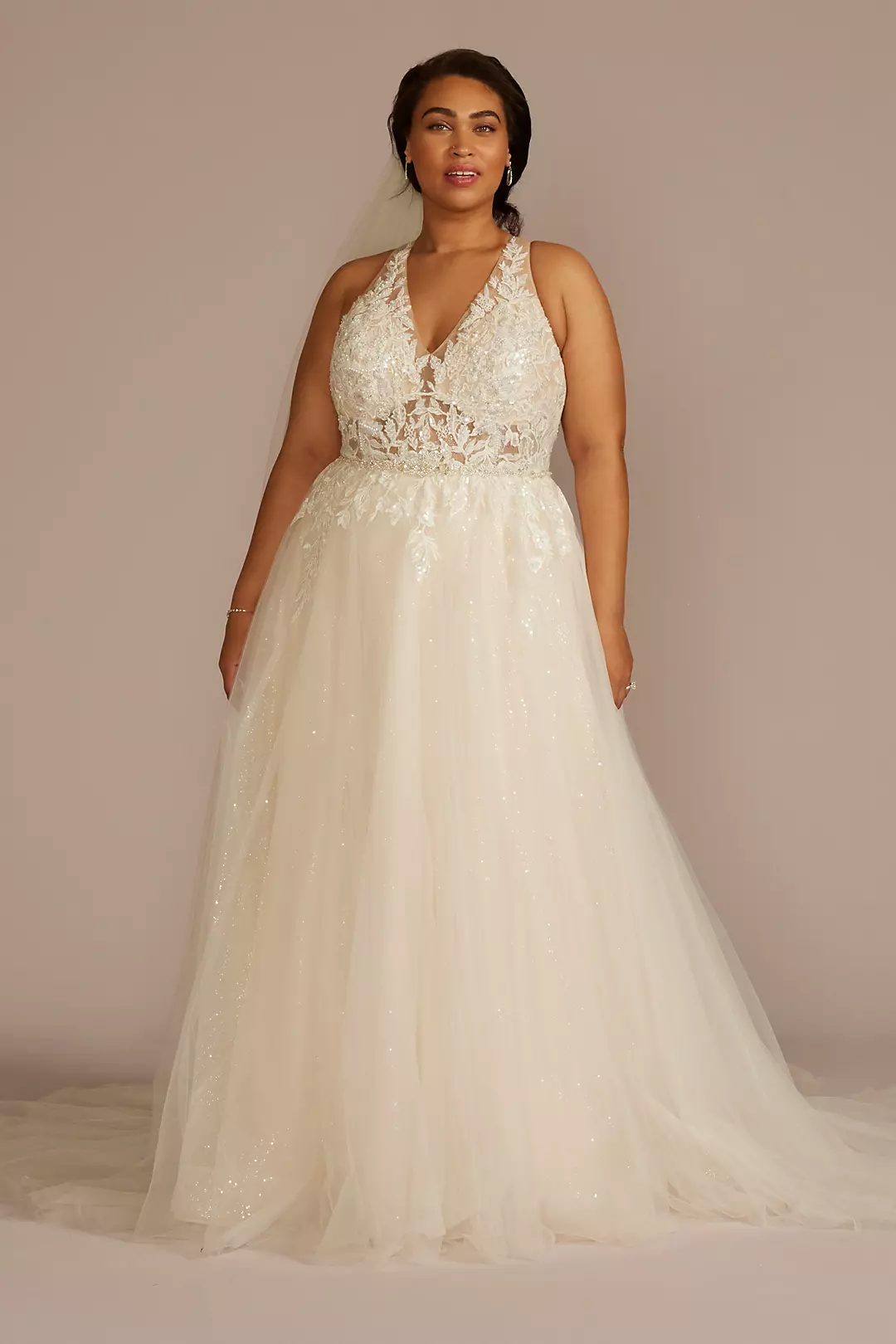 Illusion Halter Beaded Lace A-Line Wedding Dress - Image 15