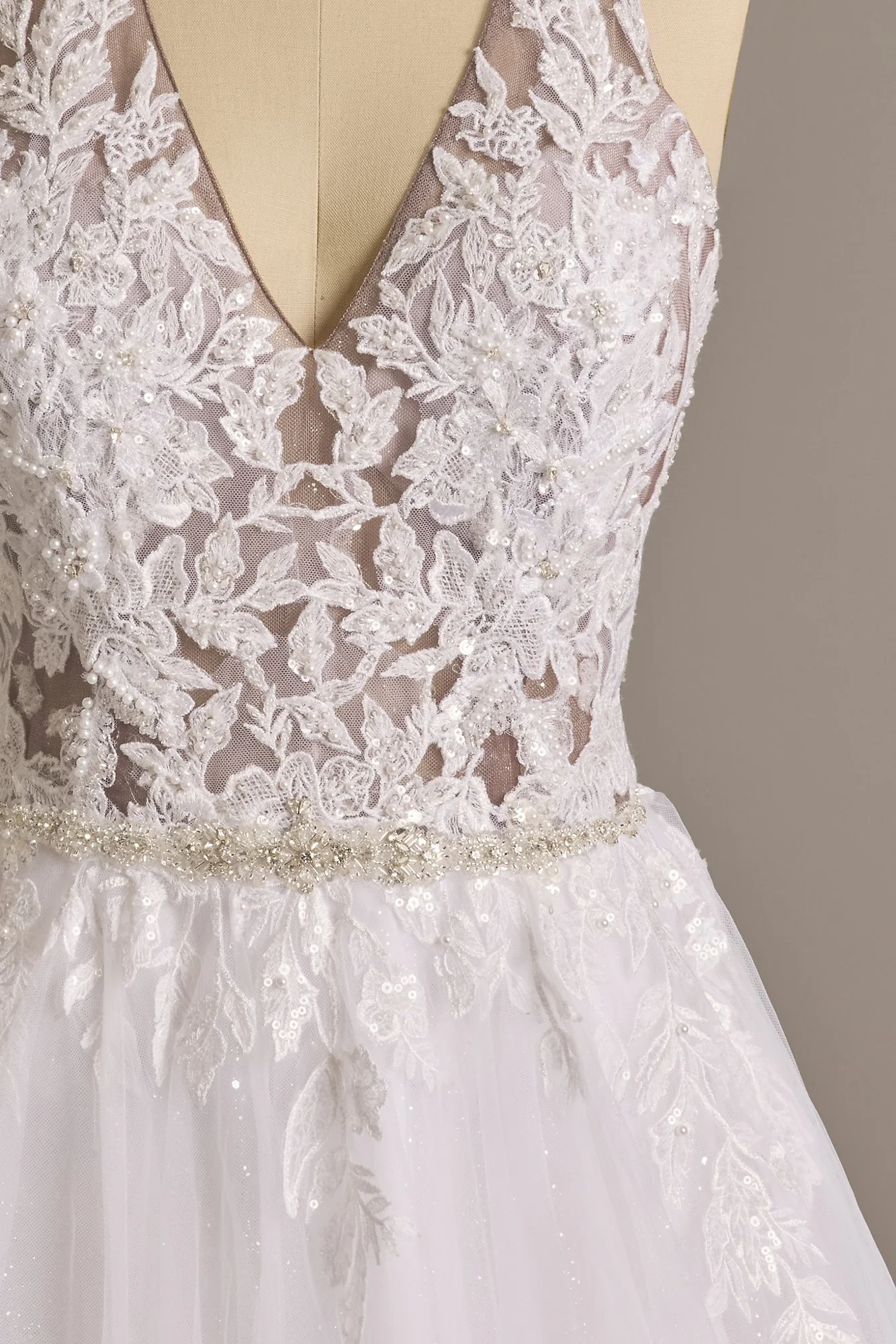 Illusion Halter Beaded Lace A-Line Wedding Dress - Image 8