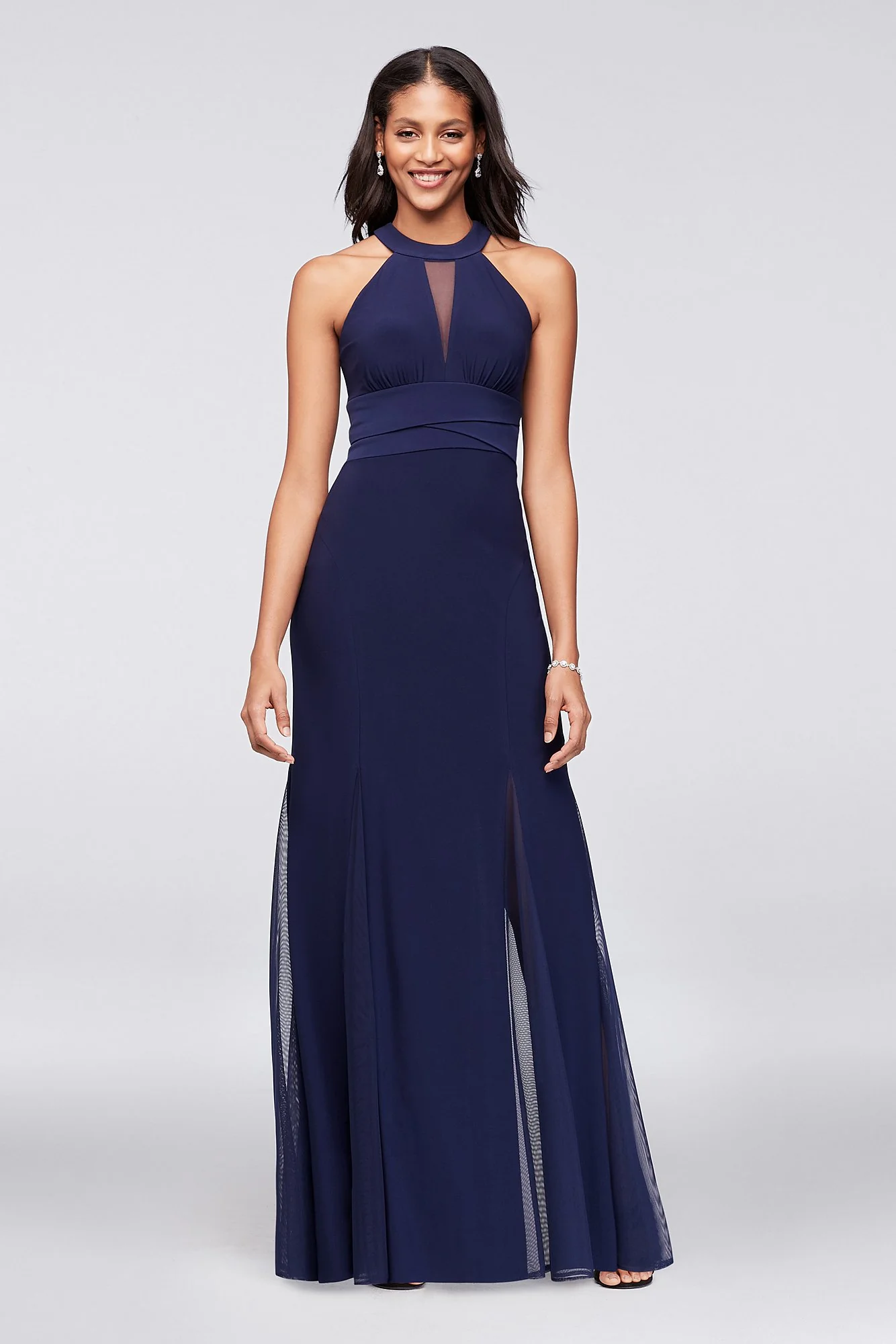 Illusion Keyhole Jersey Gown with Layered Waist - Image 2
