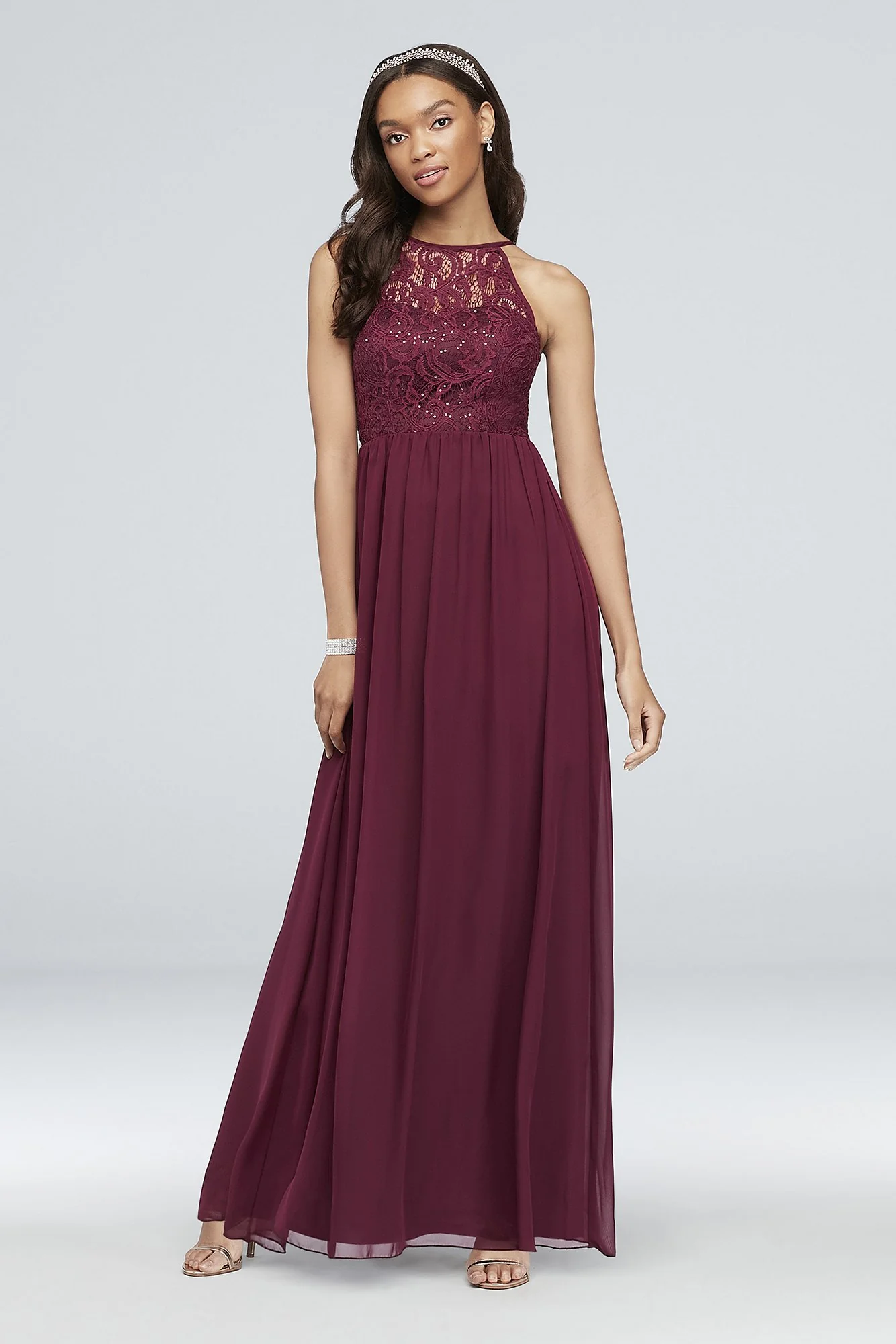 Illusion Lace and Chiffon Halter A-Line Gown - Image 2